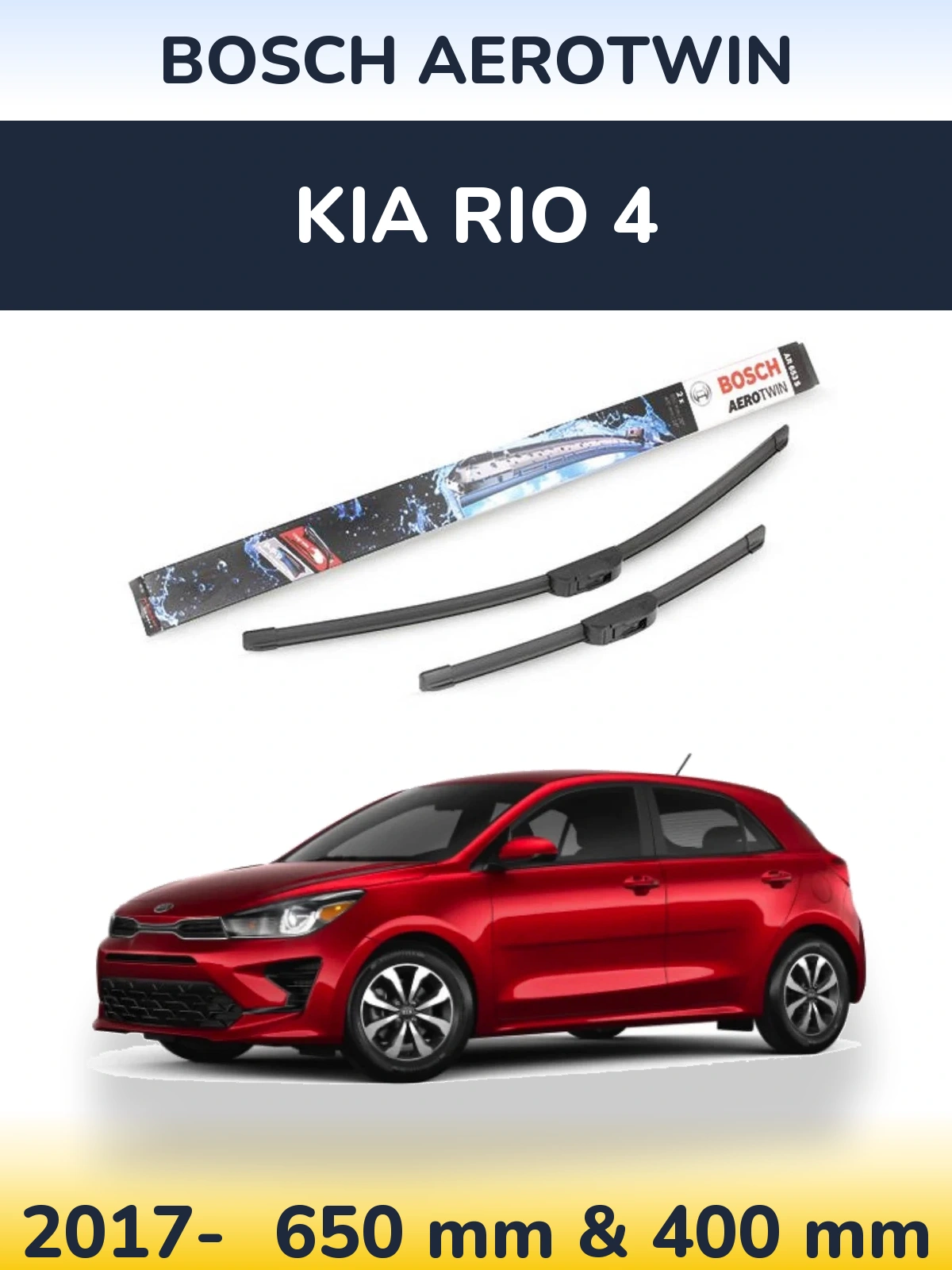 Front wiper blade set BOSCH AeroTwin 650 & 400 mm for KIA Rio 4 2017-2026