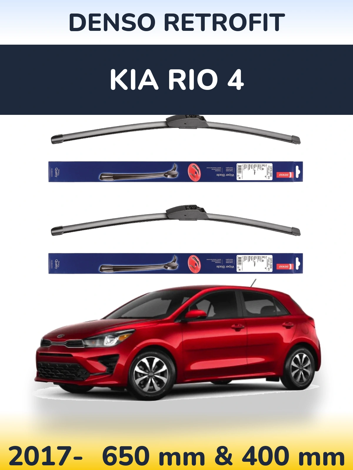 Front wiper blade set Denso Retrofit 650 & 400 mm for KIA Rio 4 2017-2026