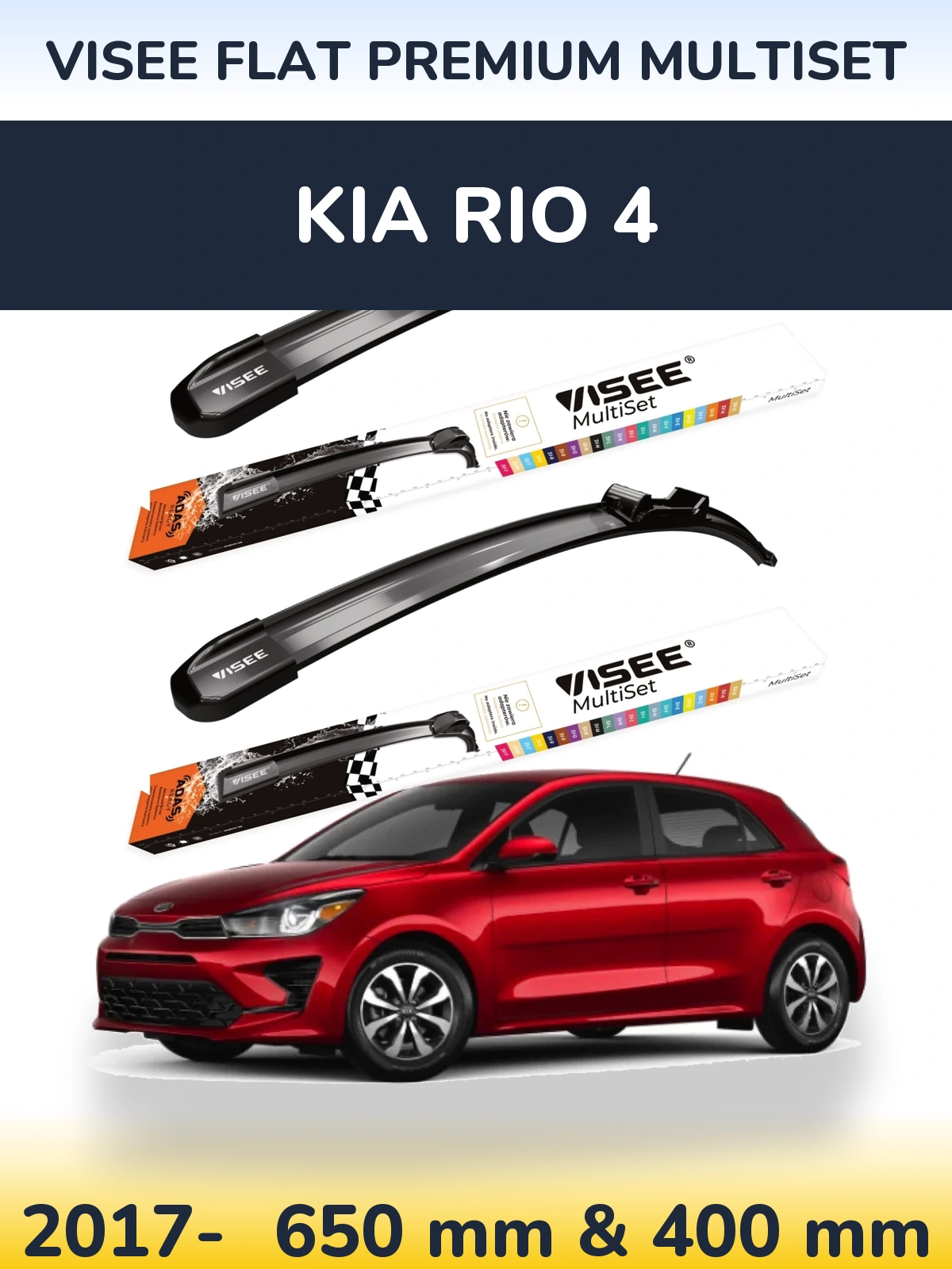 Front wiper blade set VISEE FLAT PREMIUM MultiSet 650 & 400 mm for KIA Rio 4 2017-2026
