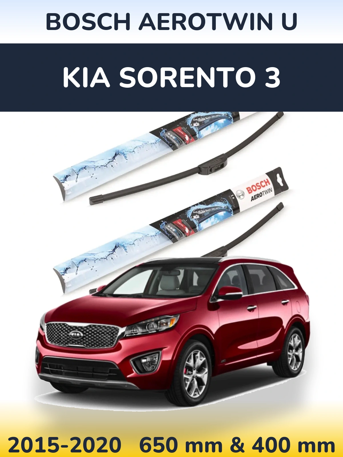 Front wiper blade set BOSCH AeroTwin U 650 & 400 mm for KIA Sorento 3 2015-2020