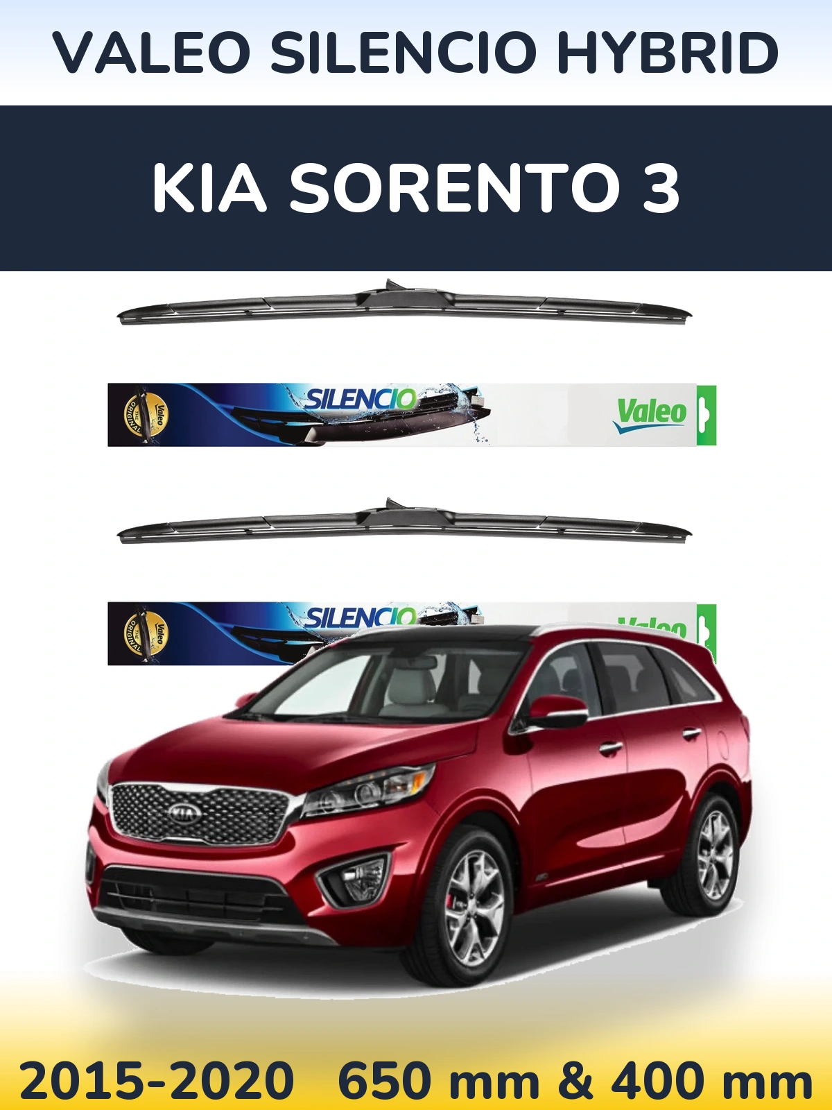 Front wiper blade set Valeo Silencio Hybrid 650 & 400 mm for KIA Sorento 3 2015-2020