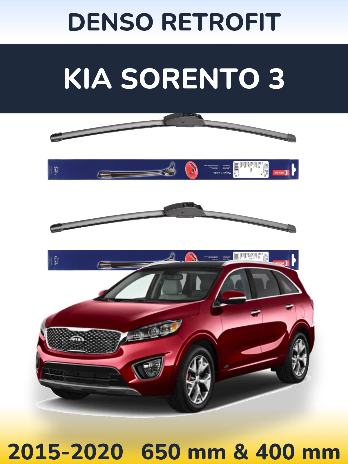 Front wiper blade set Denso Retrofit 650 & 400 mm for KIA Sorento 3 2015-2020