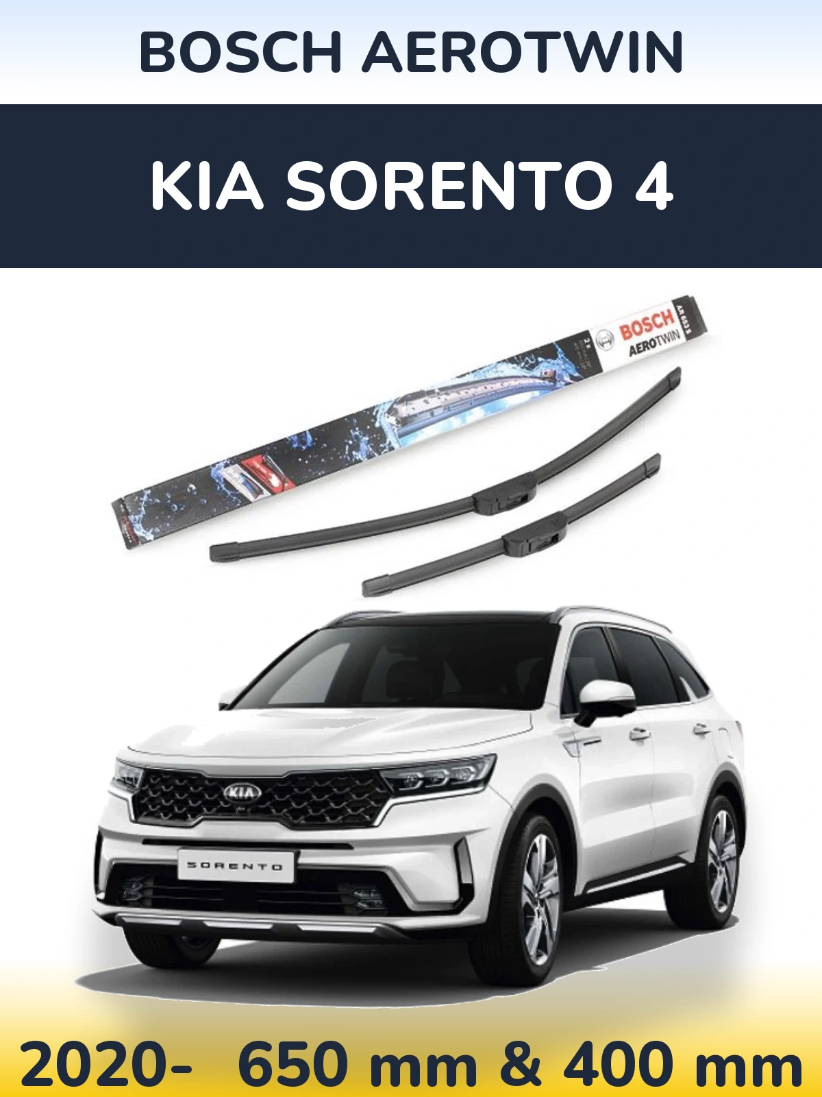 Комплект передніх щіток BOSCH AeroTwin 650 & 400 мм для KIA Sorento 4 2020-2026