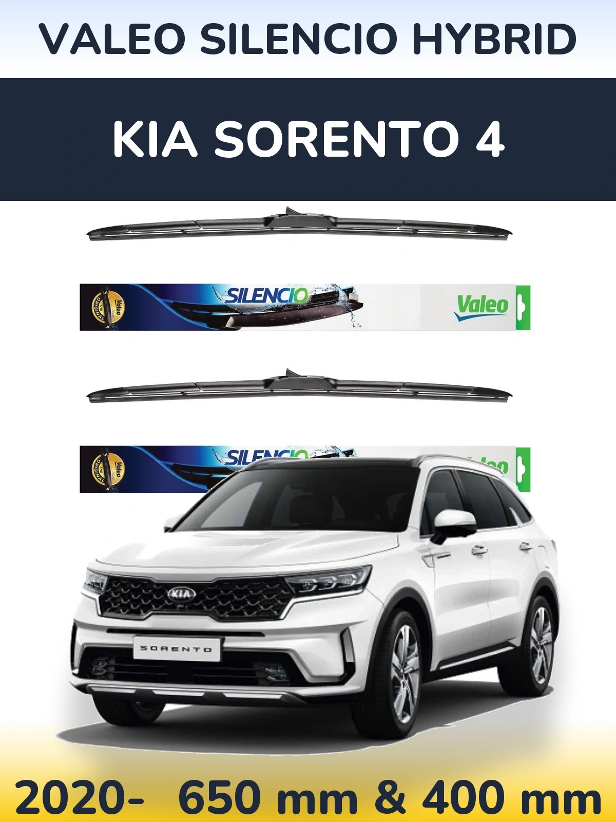 Комплект передних дворников Valeo Silencio Hybrid 650 & 400 мм для KIA Sorento 4 2020-2026