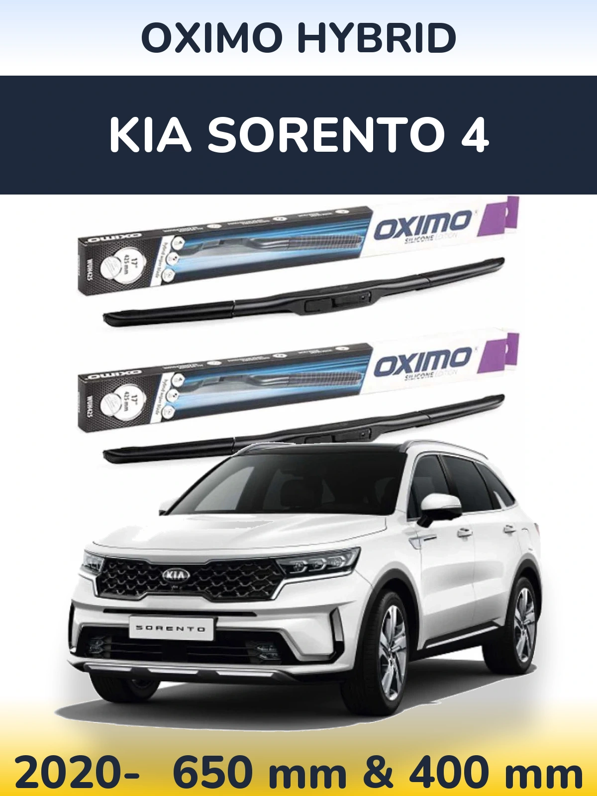 Front wiper blade set Oximo Hybrid 650 & 400 mm for KIA Sorento 4 2020-2026