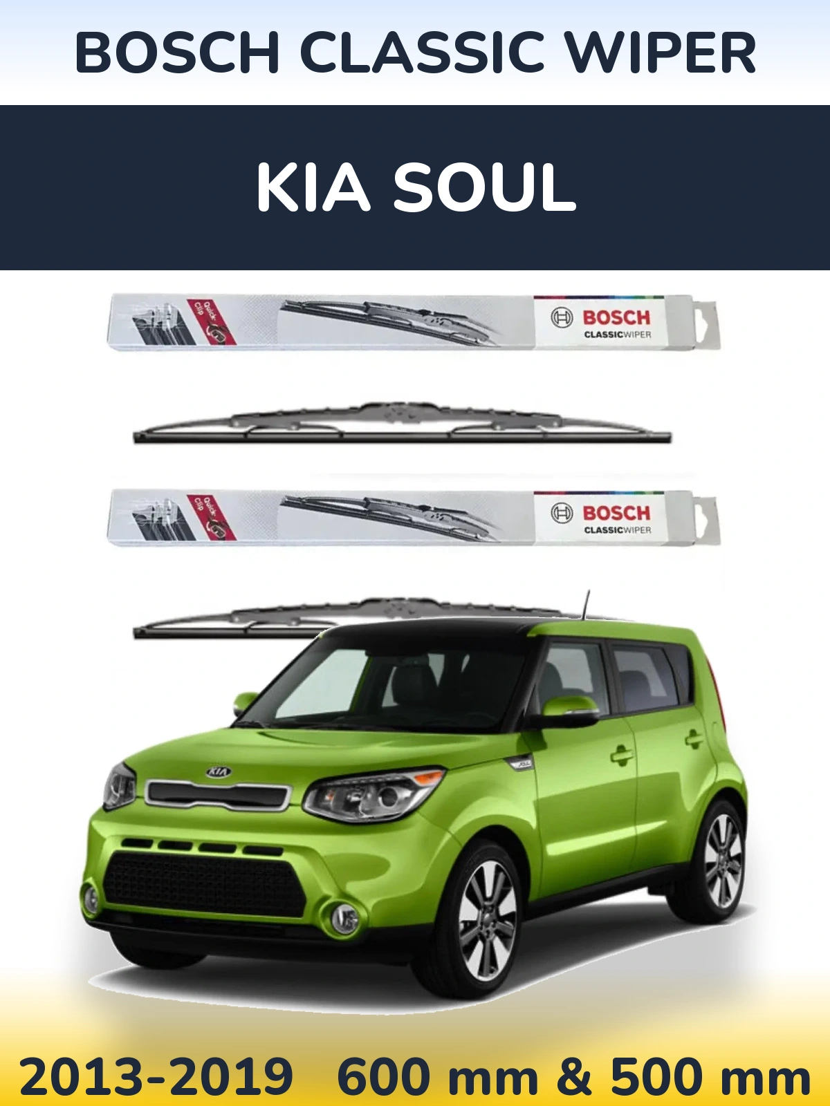 Комплект передніх щіток BOSCH Classic Wiper 600 & 500 мм для KIA Soul 2013-2019