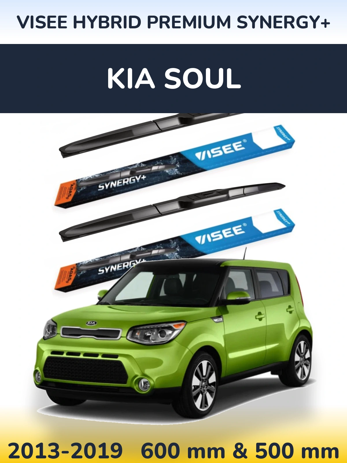 Komplet przednich wycieraczek VISEE HYBRID PREMIUM SYNERGY+ 600 & 500 mm do KIA Soul 2013-2019