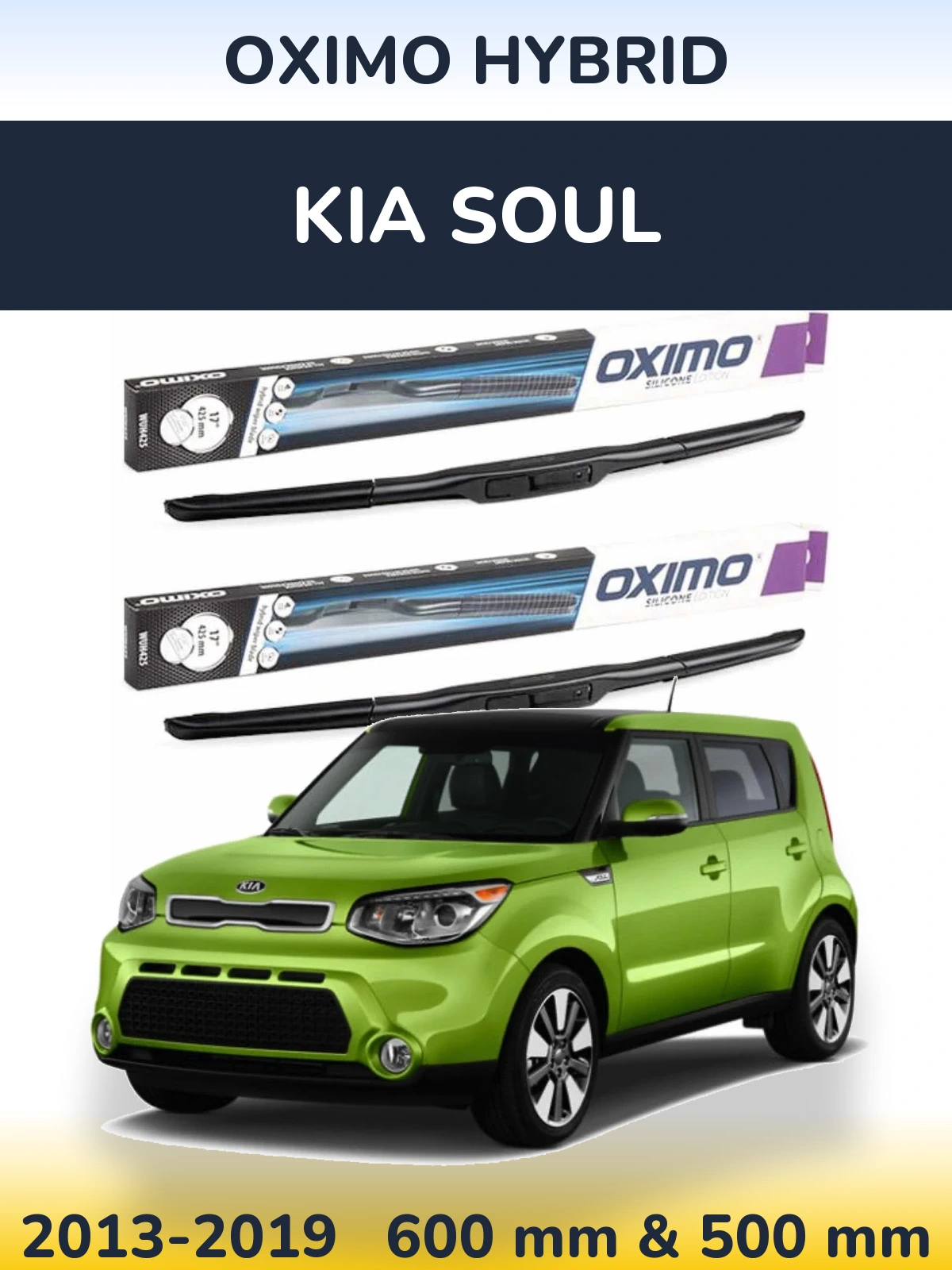 Komplet przednich wycieraczek Oximo Hybrid 600 & 500 mm do KIA Soul 2013-2019