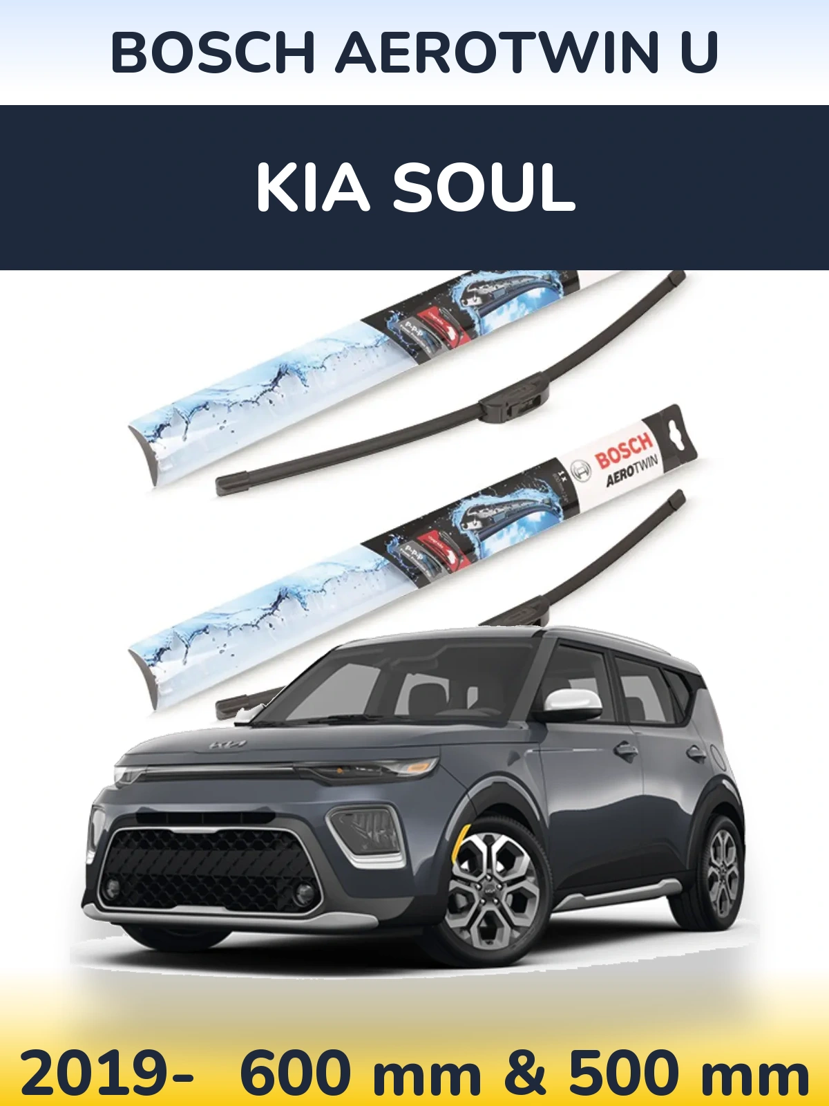 Front wiper blade set BOSCH AeroTwin U 600 & 500 mm for KIA Soul 2019-2026