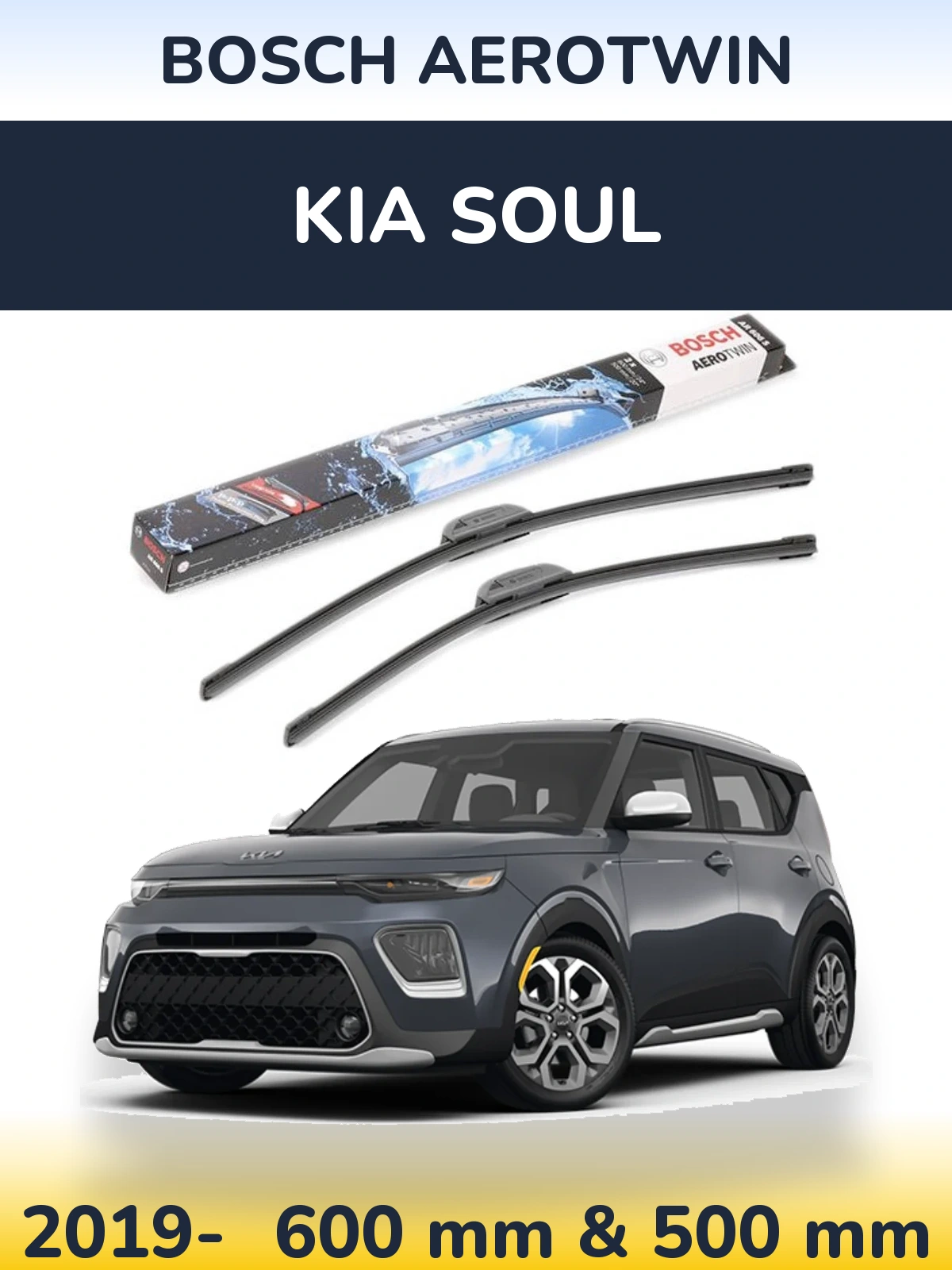 Front wiper blade set BOSCH AeroTwin 600 & 500 mm for KIA Soul 2019-2026