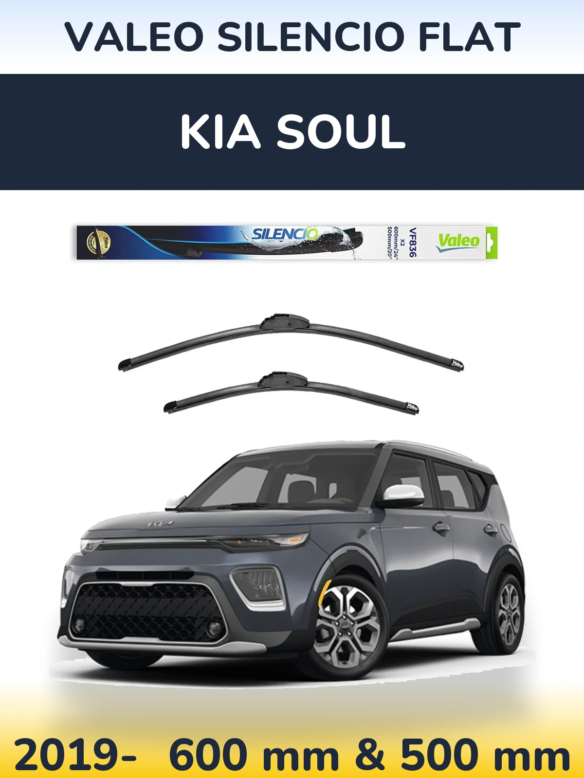 Комплект передніх щіток Valeo Silencio Flat 600 & 500 мм для KIA Soul 2019-2026