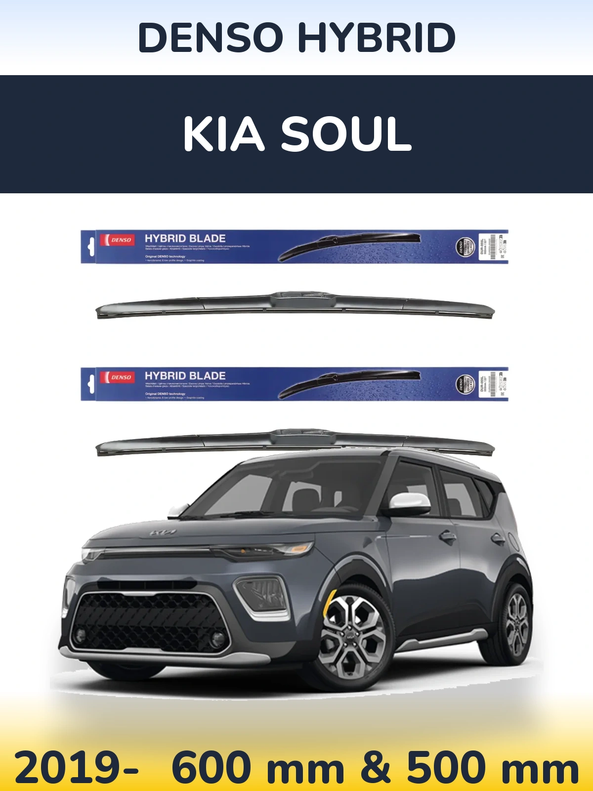 Komplet przednich wycieraczek Denso Hybrid 600 & 500 mm do KIA Soul 2019-2026