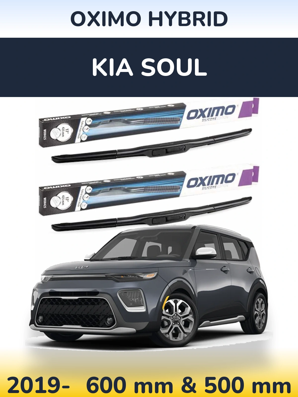 Комплект передних дворников Oximo Hybrid 600 & 500 мм для KIA Soul 2019-2026