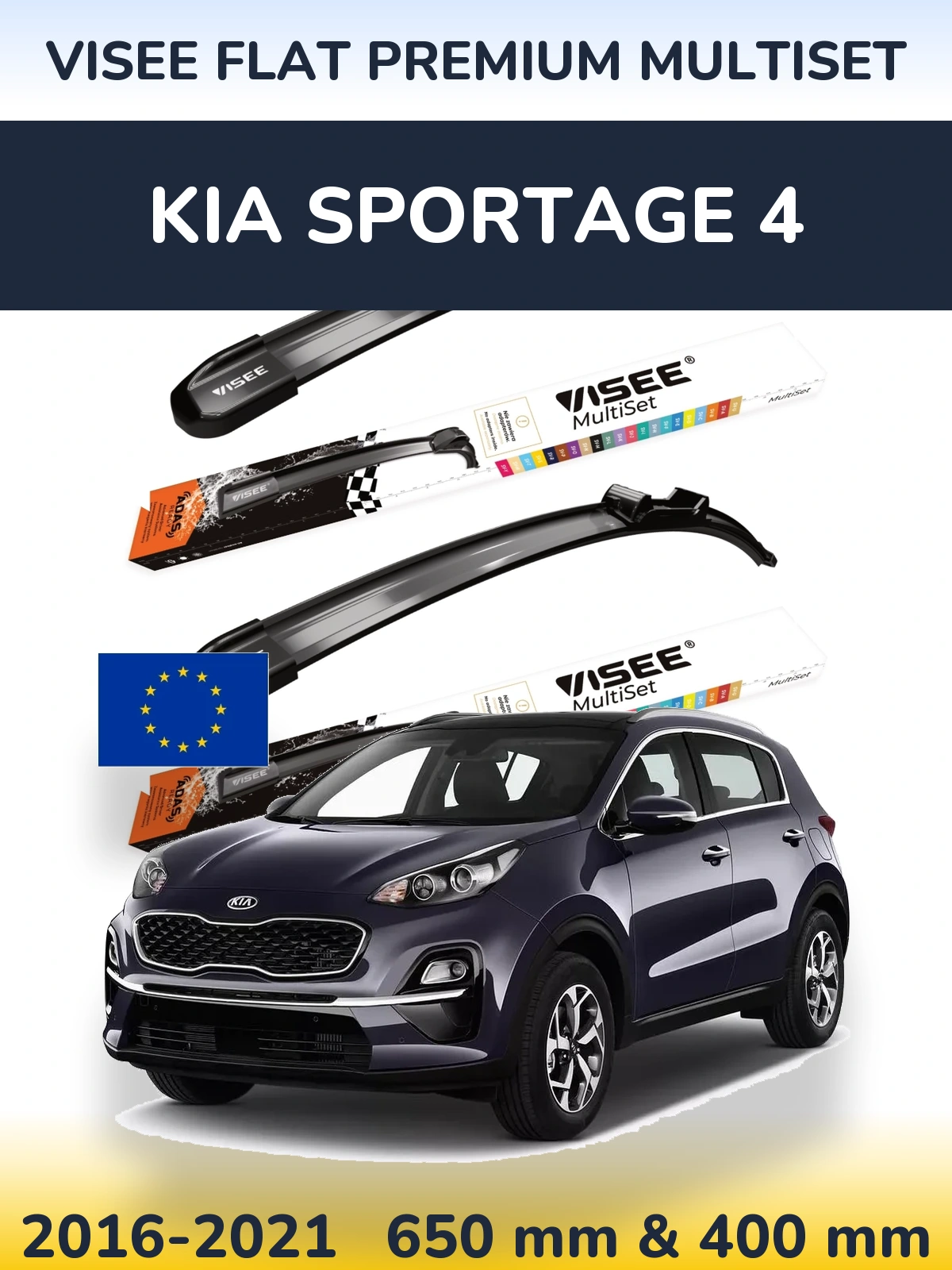 Front wiper blade set VISEE FLAT PREMIUM MultiSet 650 & 400 mm for KIA Sportage 4 2016-2021