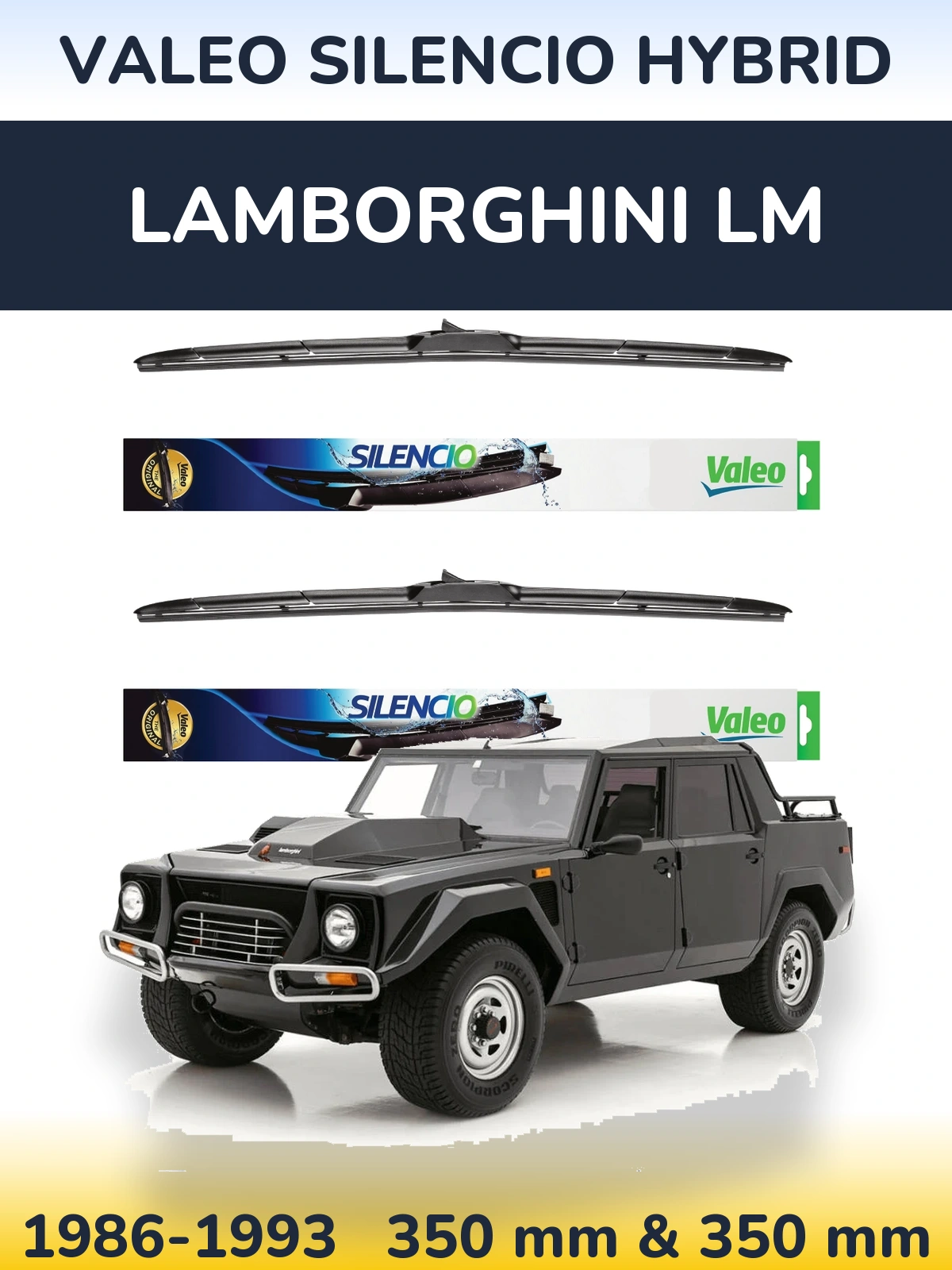 Komplet przednich wycieraczek Valeo Silencio Hybrid 350 & 350 mm do Lamborghini LM 1986-1993