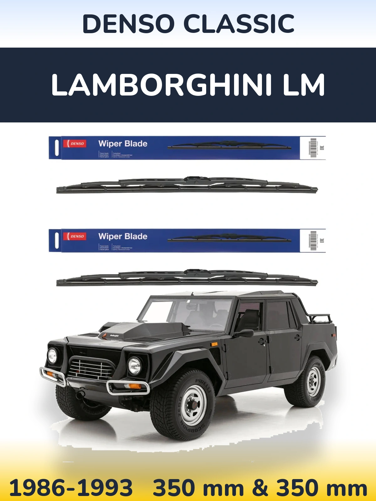 Front wiper blade set Denso Classic 350 & 350 mm for Lamborghini LM 1986-1993