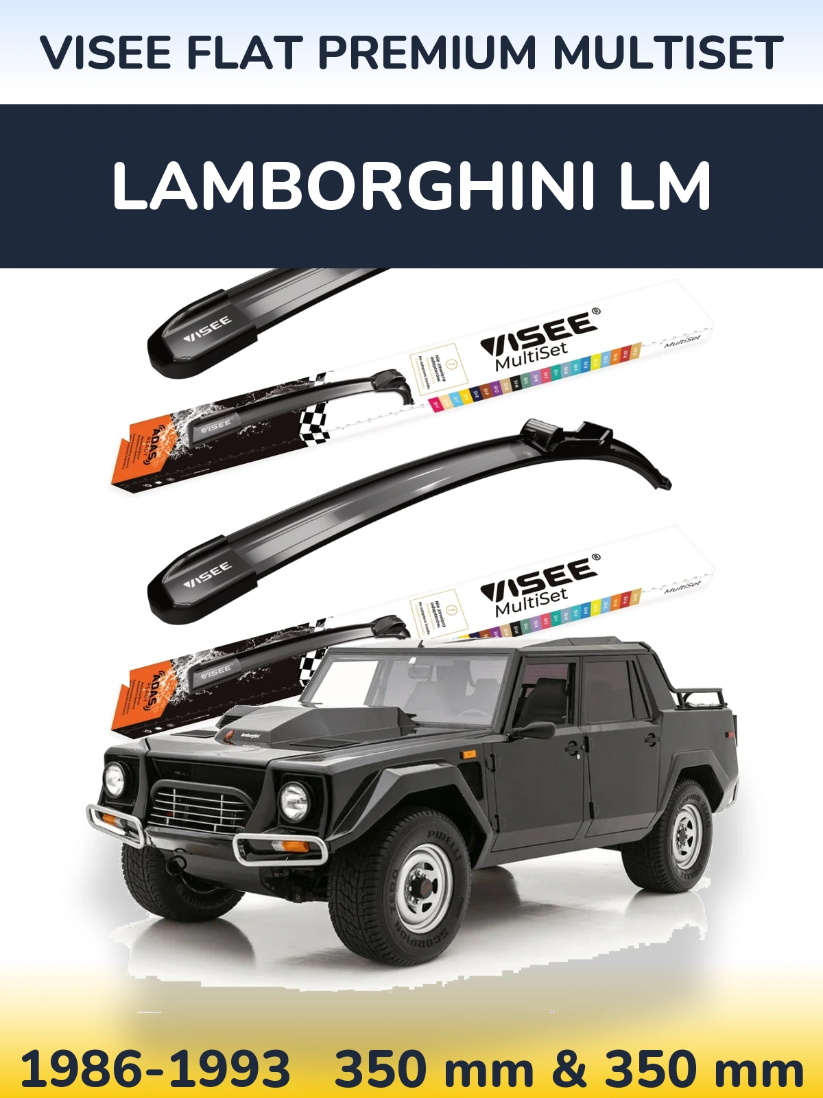 Komplet przednich wycieraczek VISEE FLAT PREMIUM MultiSet 350 & 350 mm do Lamborghini LM 1986-1993