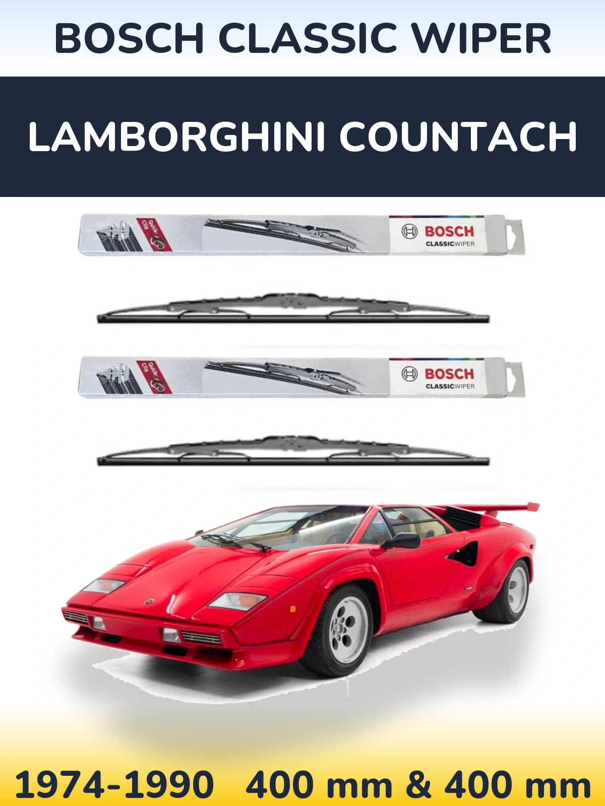 Комплект передних дворников BOSCH Classic Wiper 400 & 400 мм для Lamborghini Countach 1974-1990