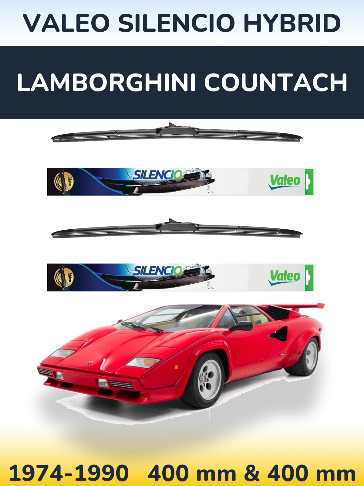 Комплект передніх щіток Valeo Silencio Hybrid 400 & 400 мм для Lamborghini Countach 1974-1990