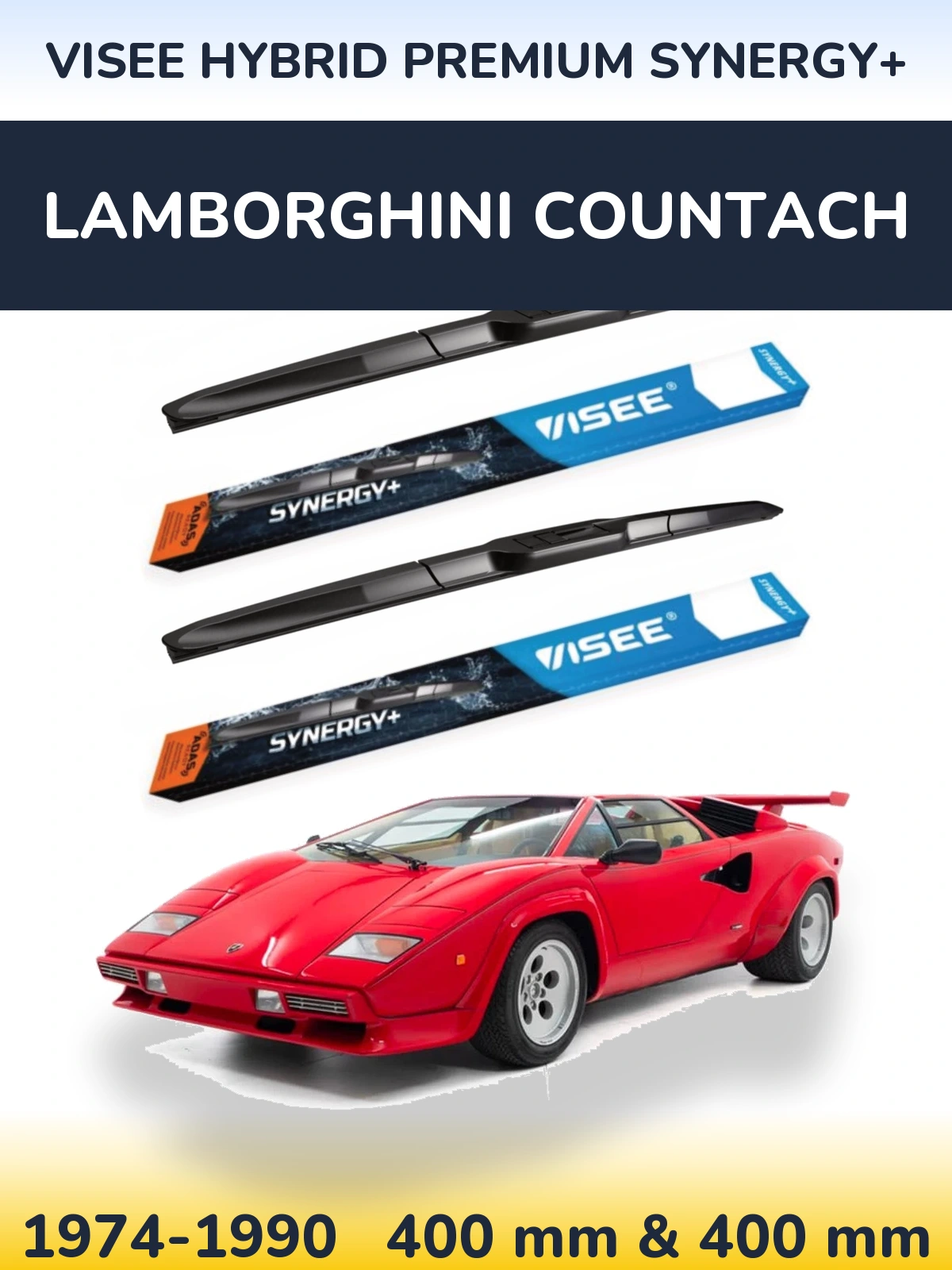 Komplet przednich wycieraczek VISEE HYBRID PREMIUM SYNERGY+ 400 & 400 mm do Lamborghini Countach 1974-1990