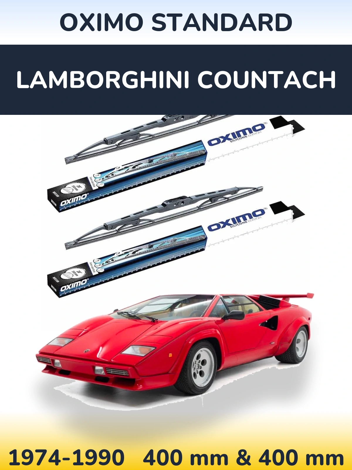 Front wiper blade set Oximo Standard 400 & 400 mm for Lamborghini Countach 1974-1990