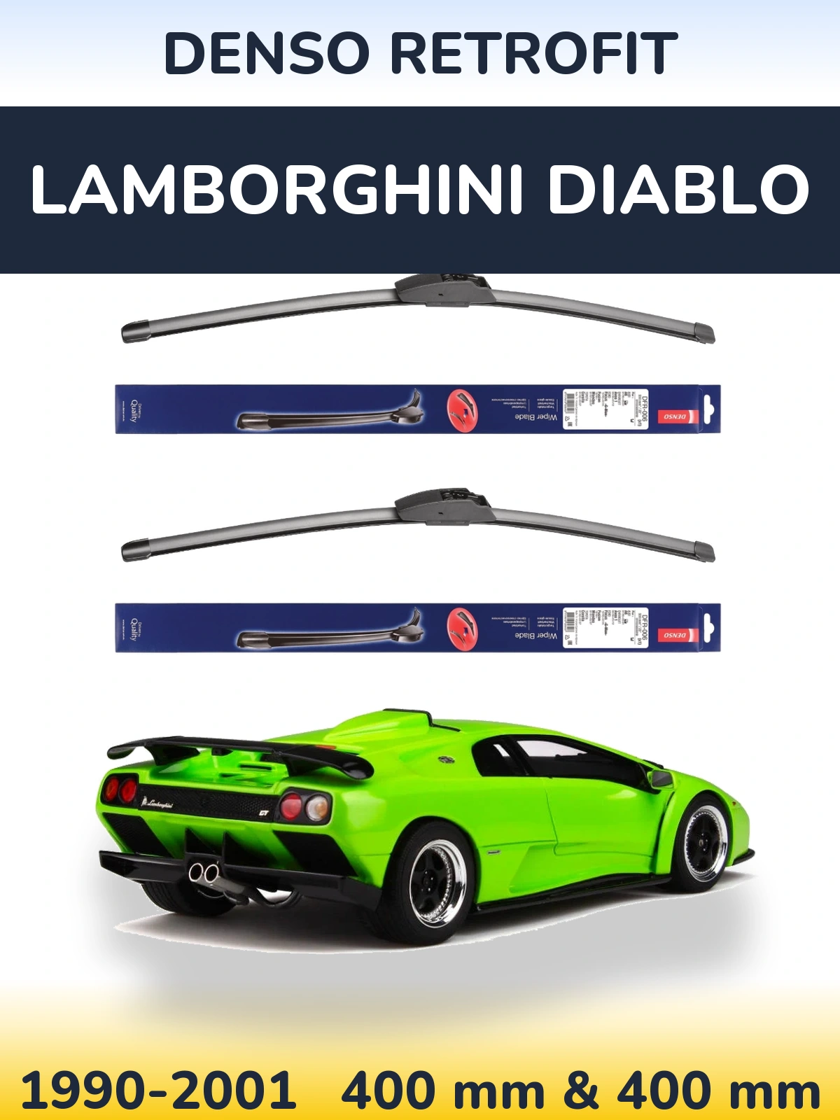 Комплект передних дворников Denso Retrofit 400 & 400 мм для Lamborghini Diablo 1990-2001