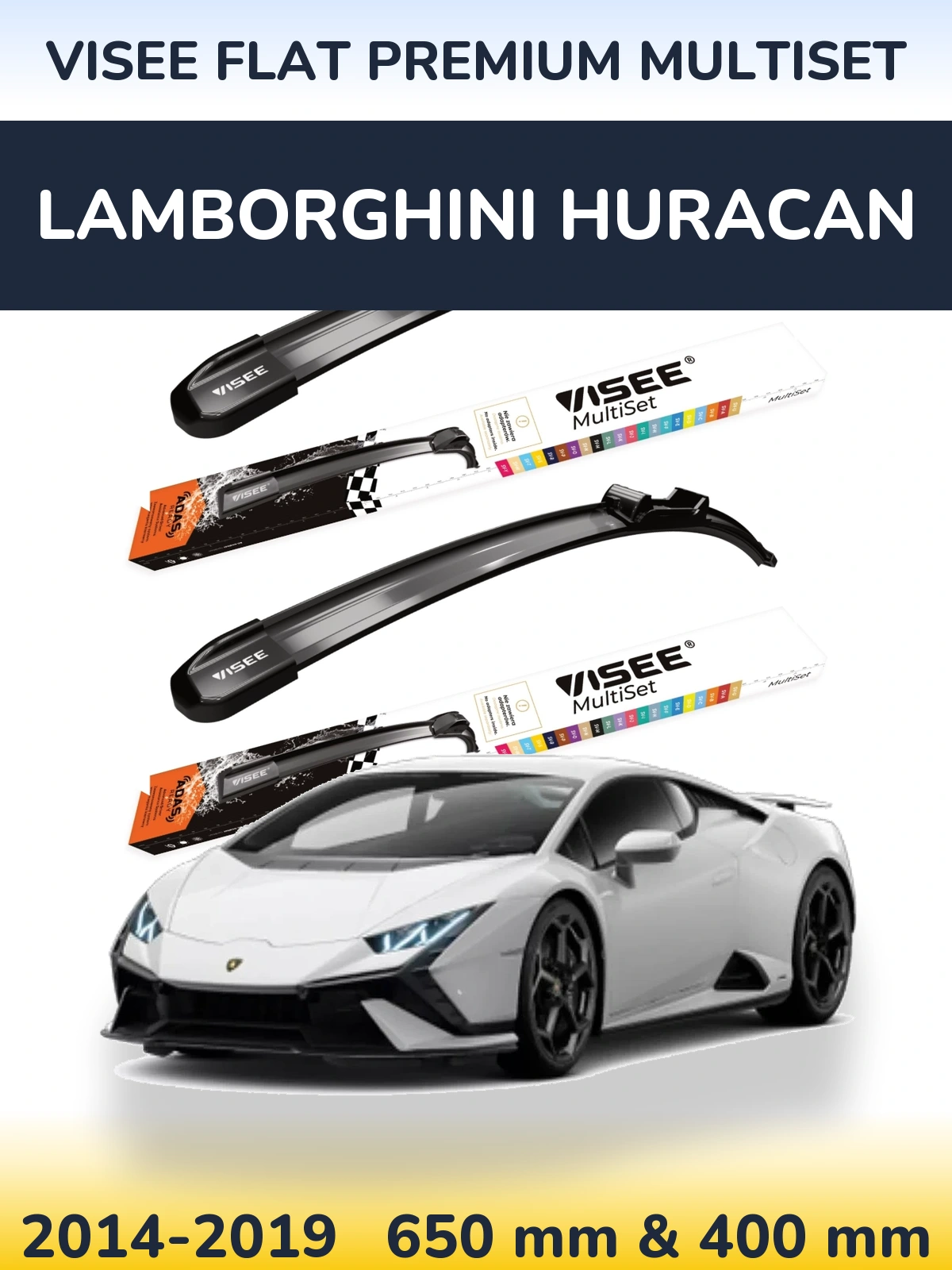 Комплект передних дворников VISEE FLAT PREMIUM MultiSet 650 & 400 мм для Lamborghini Huracan 2014-2019