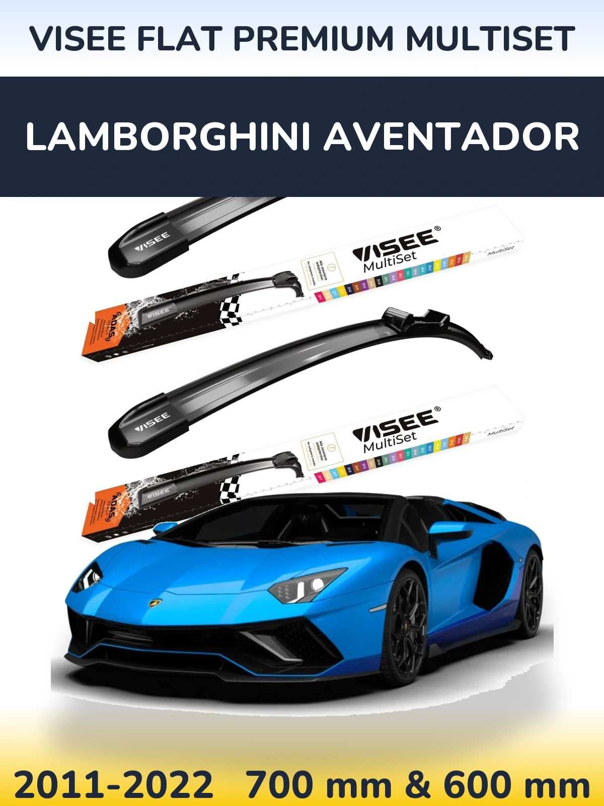 Komplet przednich wycieraczek VISEE FLAT PREMIUM MultiSet 700 & 600 mm do Lamborghini Aventador 2011-2022