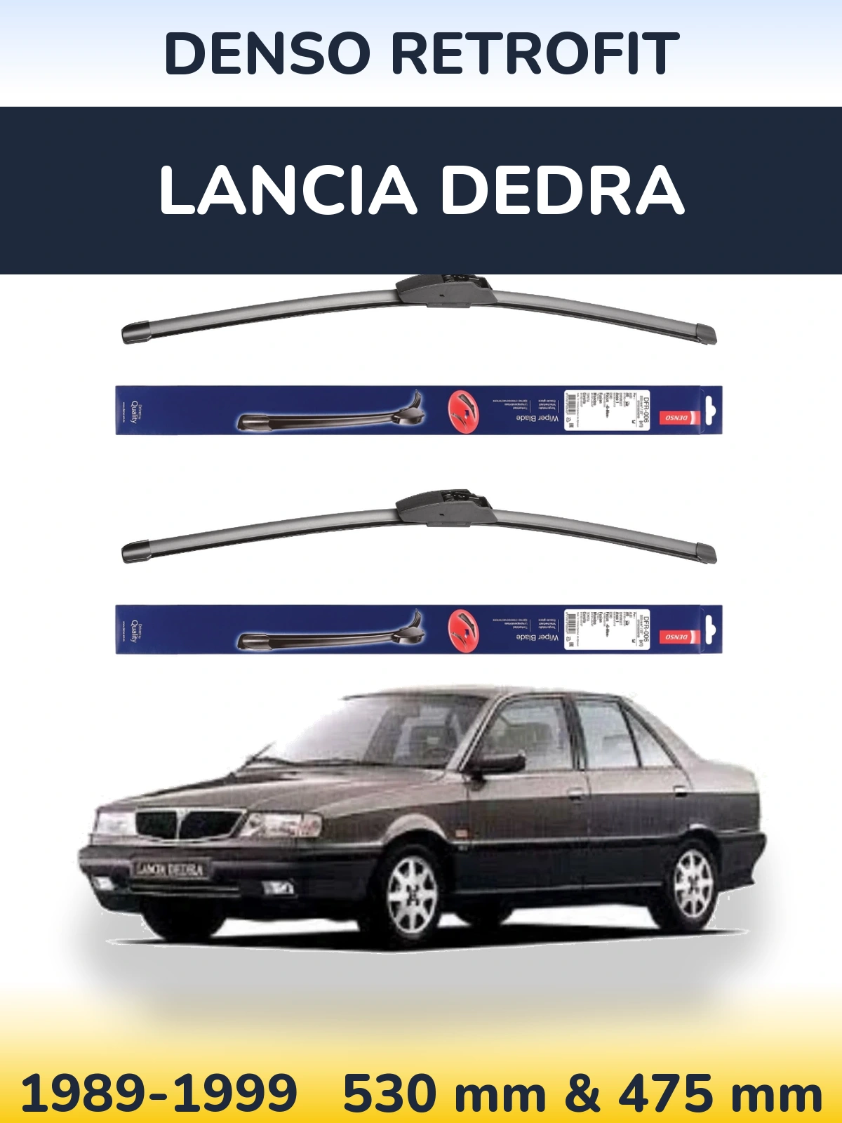 Komplet przednich wycieraczek Denso Retrofit 530 & 475 mm do Lancia Dedra 1989-1999