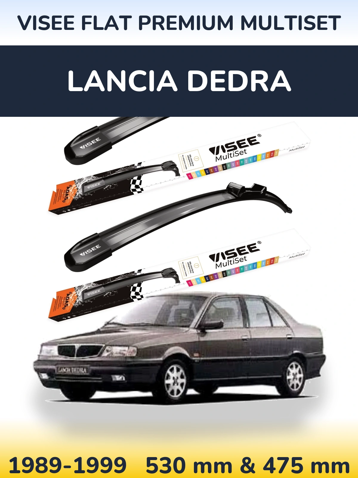 Komplet przednich wycieraczek VISEE FLAT PREMIUM MultiSet 530 & 475 mm do Lancia Dedra 1989-1999