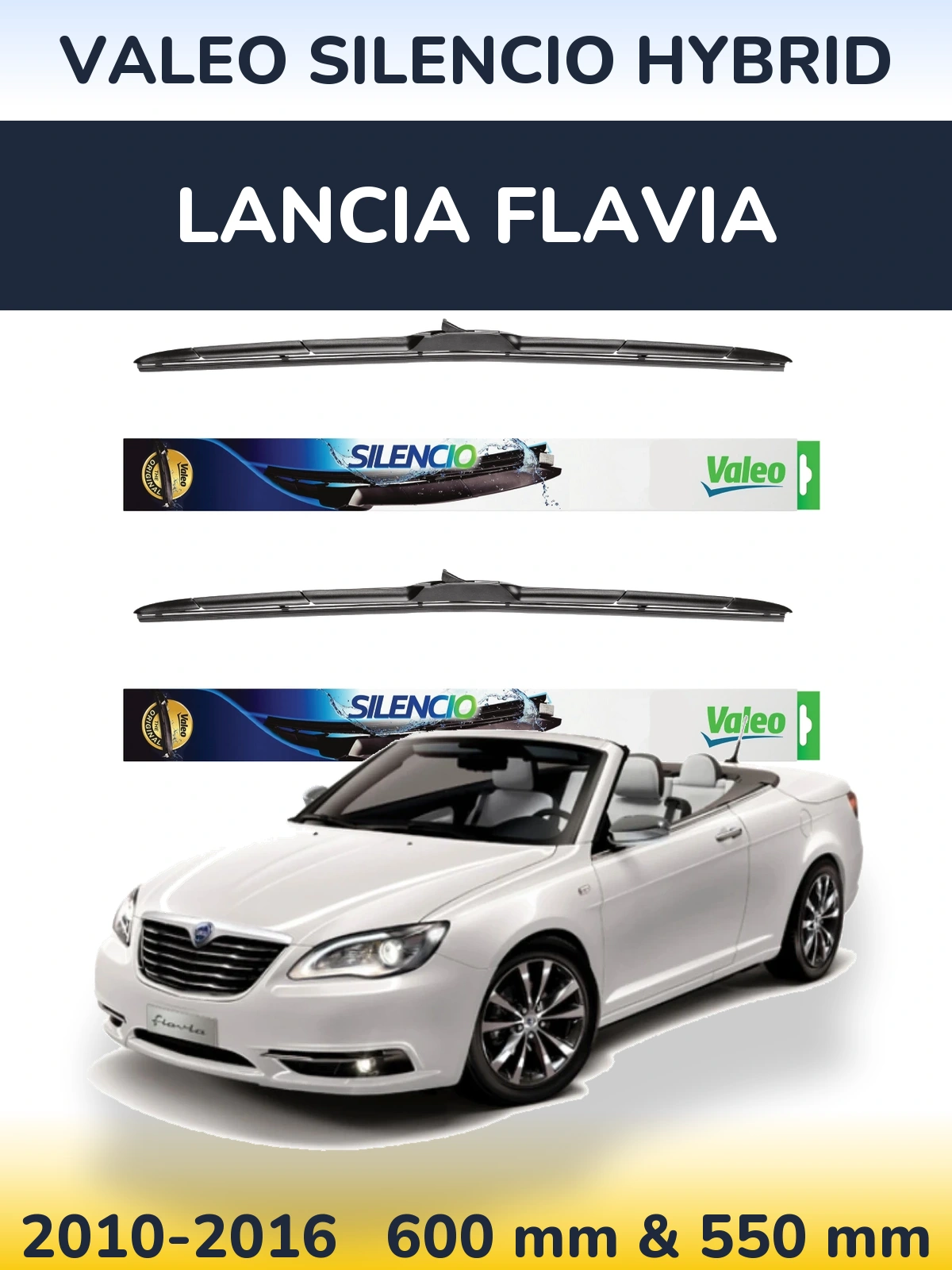 Komplet przednich wycieraczek Valeo Silencio Hybrid 600 & 550 mm do Lancia Flavia 2010-2016