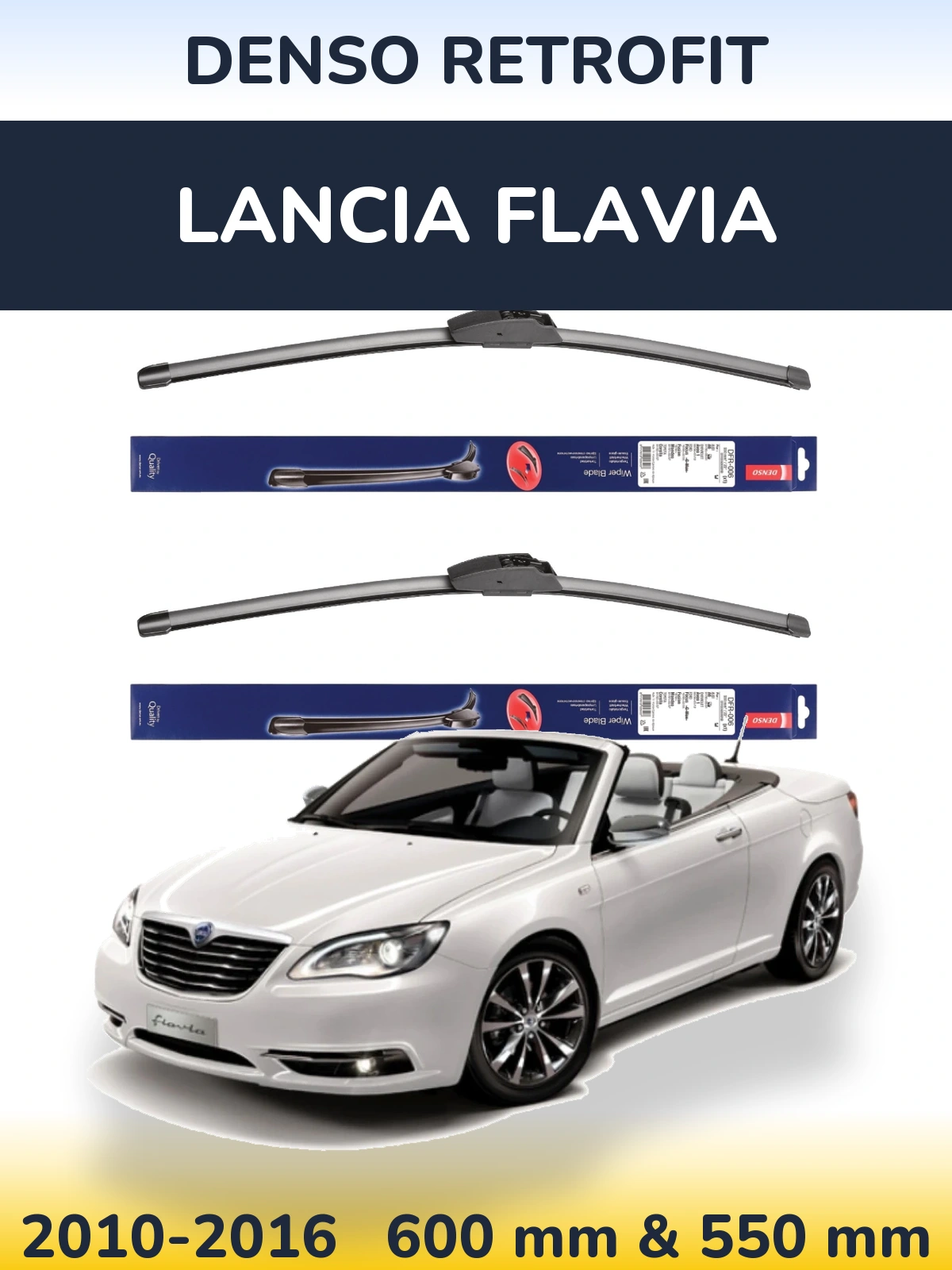 Front wiper blade set Denso Retrofit 600 & 550 mm for Lancia Flavia 2010-2016