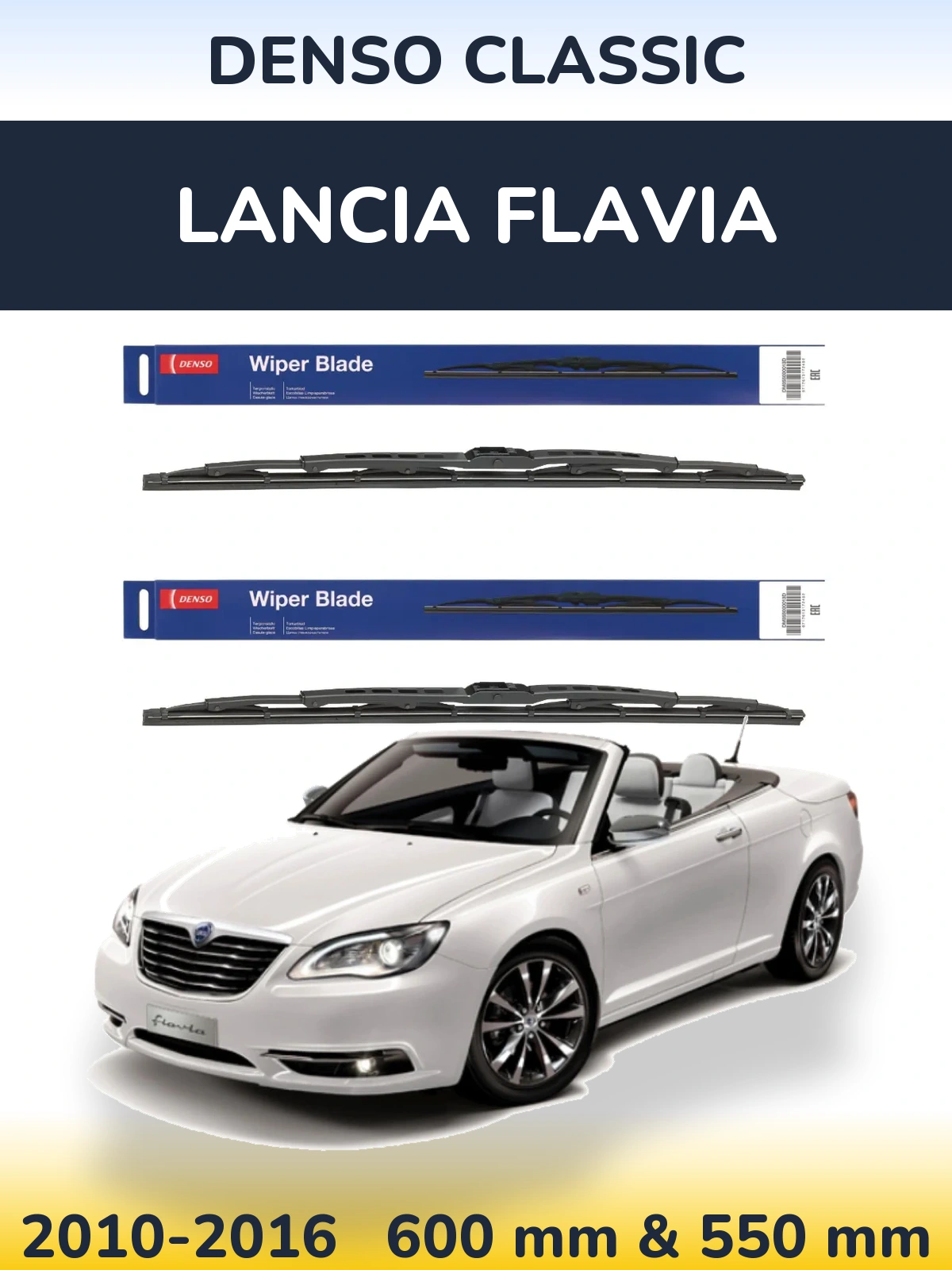 Front wiper blade set Denso Classic 600 & 550 mm for Lancia Flavia 2010-2016