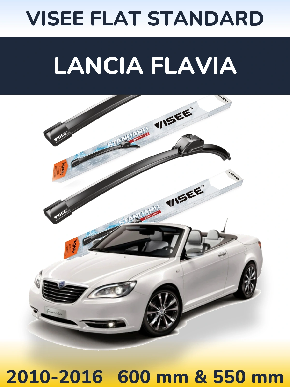 Komplet przednich wycieraczek VISEE FLAT STANDARD 600 & 550 mm do Lancia Flavia 2010-2016
