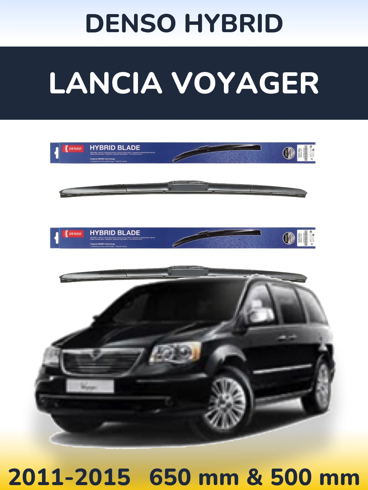 Комплект передних дворников Denso Hybrid 650 & 500 мм для Lancia Voyager 2011-2015