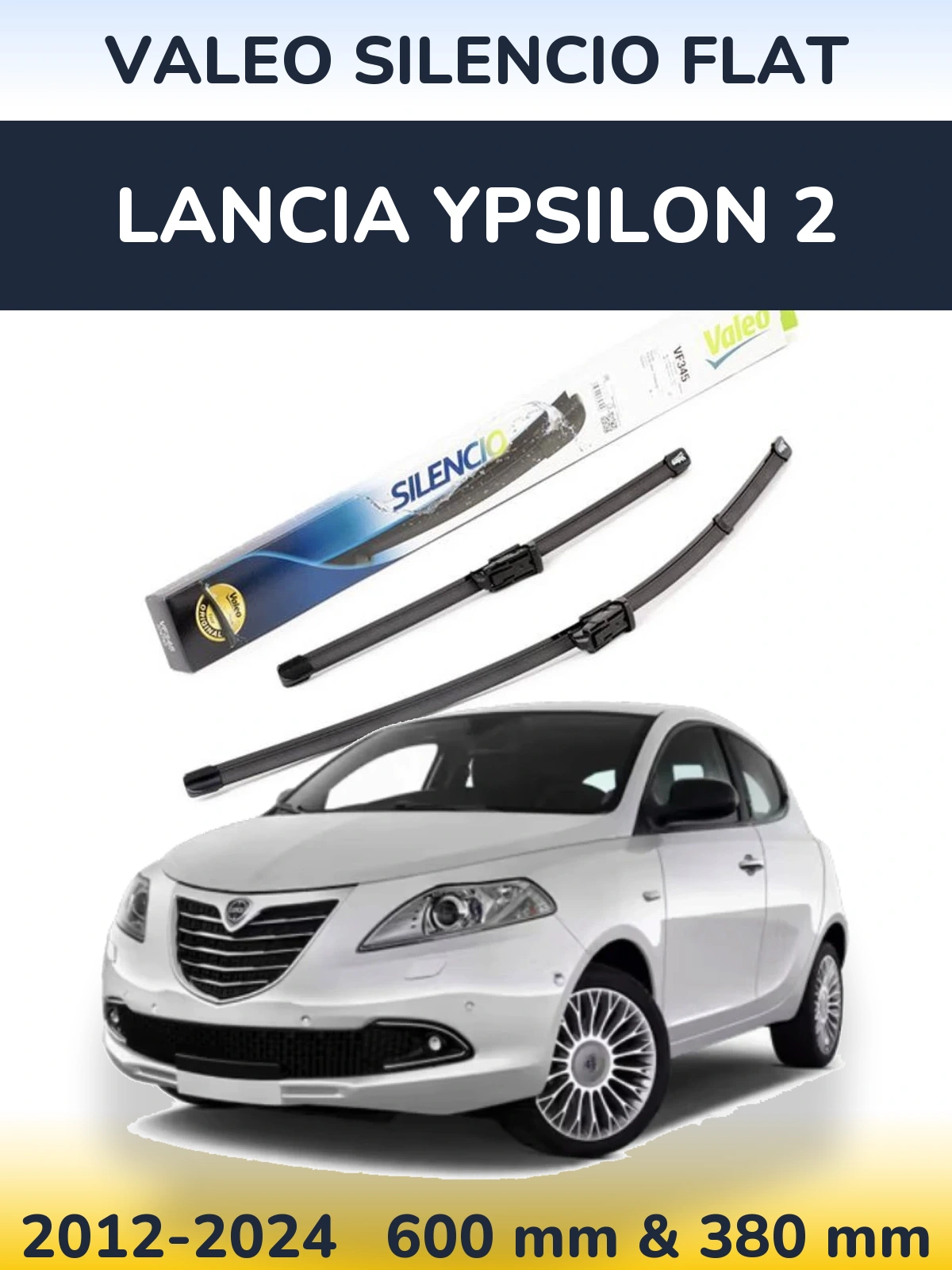 Komplet przednich wycieraczek Valeo Silencio Flat 600 & 380 mm do Lancia Ypsilon 2 2012-2024