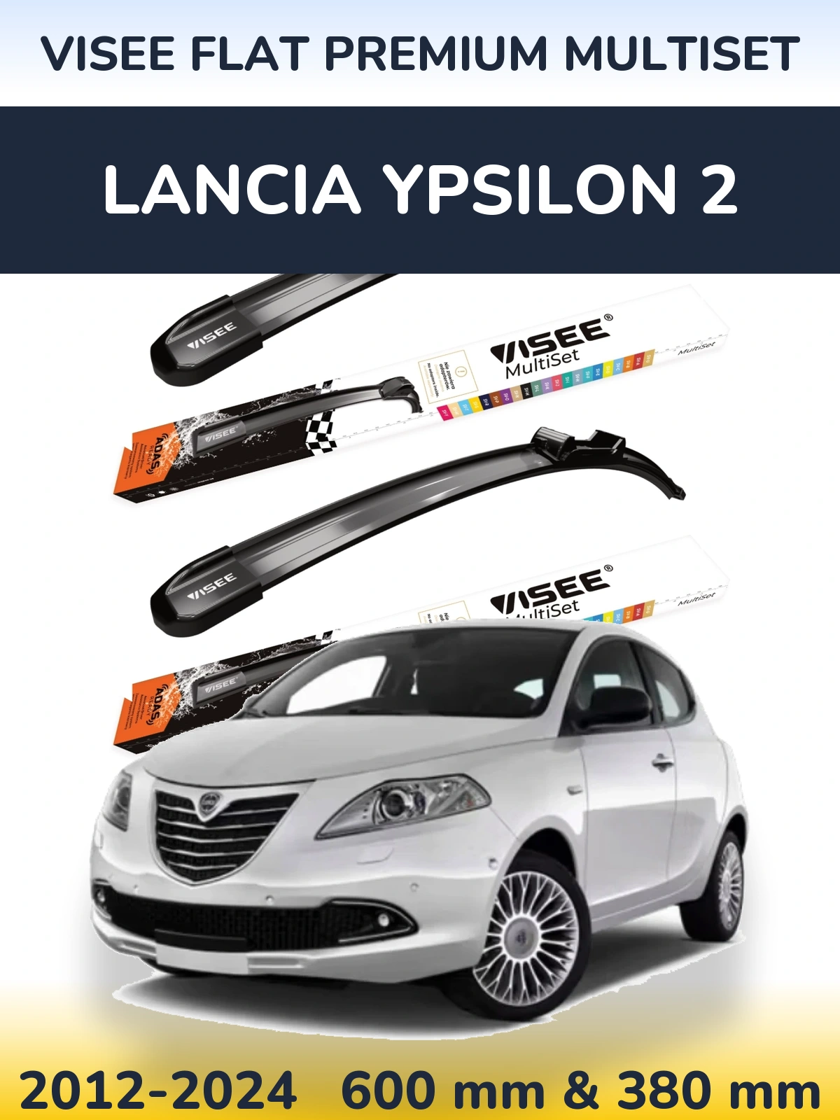 Komplet przednich wycieraczek VISEE FLAT PREMIUM MultiSet 600 & 380 mm do Lancia Ypsilon 2 2012-2024
