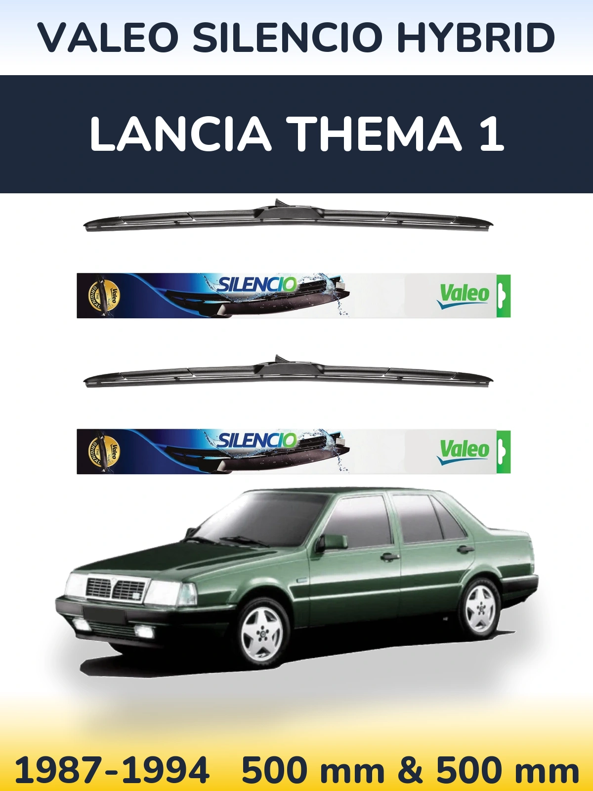 Komplet przednich wycieraczek Valeo Silencio Hybrid 500 & 500 mm do Lancia Thema 1 1987-1994