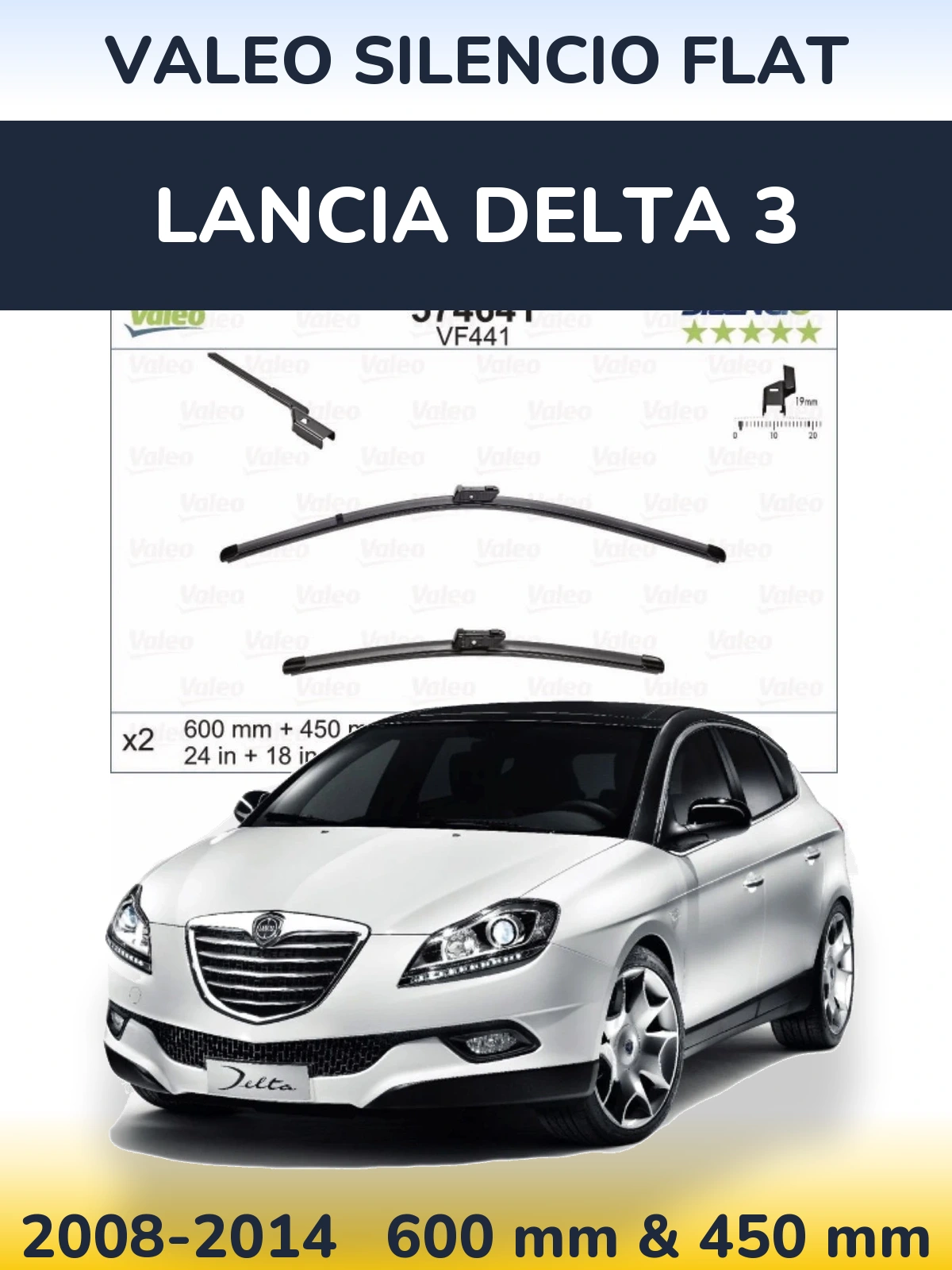 Комплект передних дворников Valeo Silencio Flat 600 & 450 мм для Lancia Delta 3 2008-2014