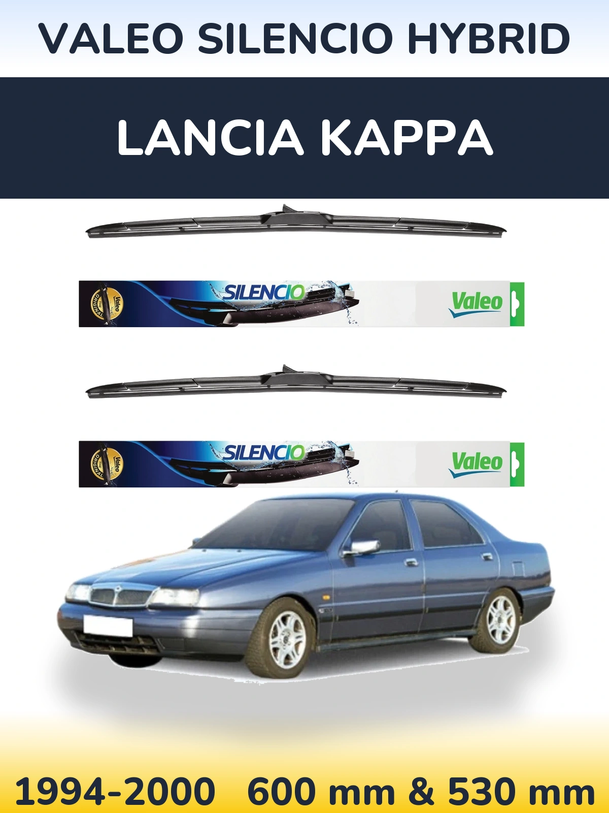 Komplet przednich wycieraczek Valeo Silencio Hybrid 600 & 530 mm do Lancia Kappa 1994-2000