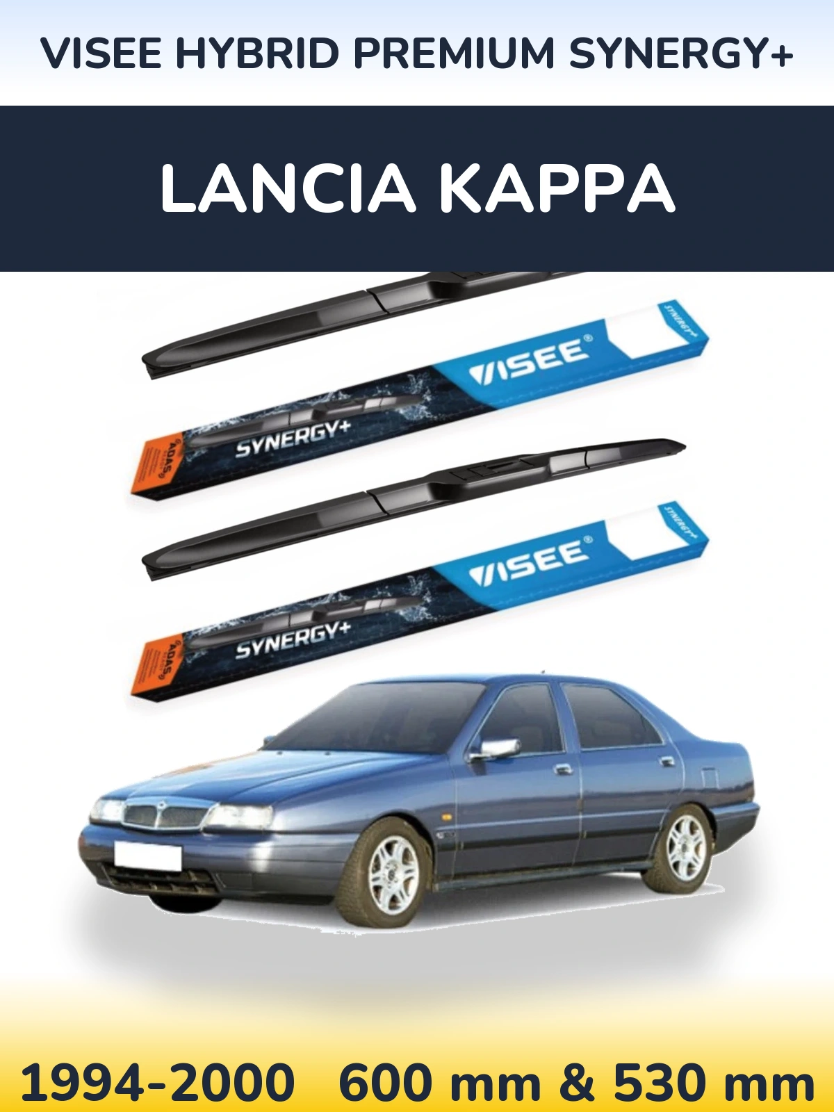 Front wiper blade set VISEE HYBRID PREMIUM SYNERGY+ 600 & 530 mm for Lancia Kappa 1994-2000