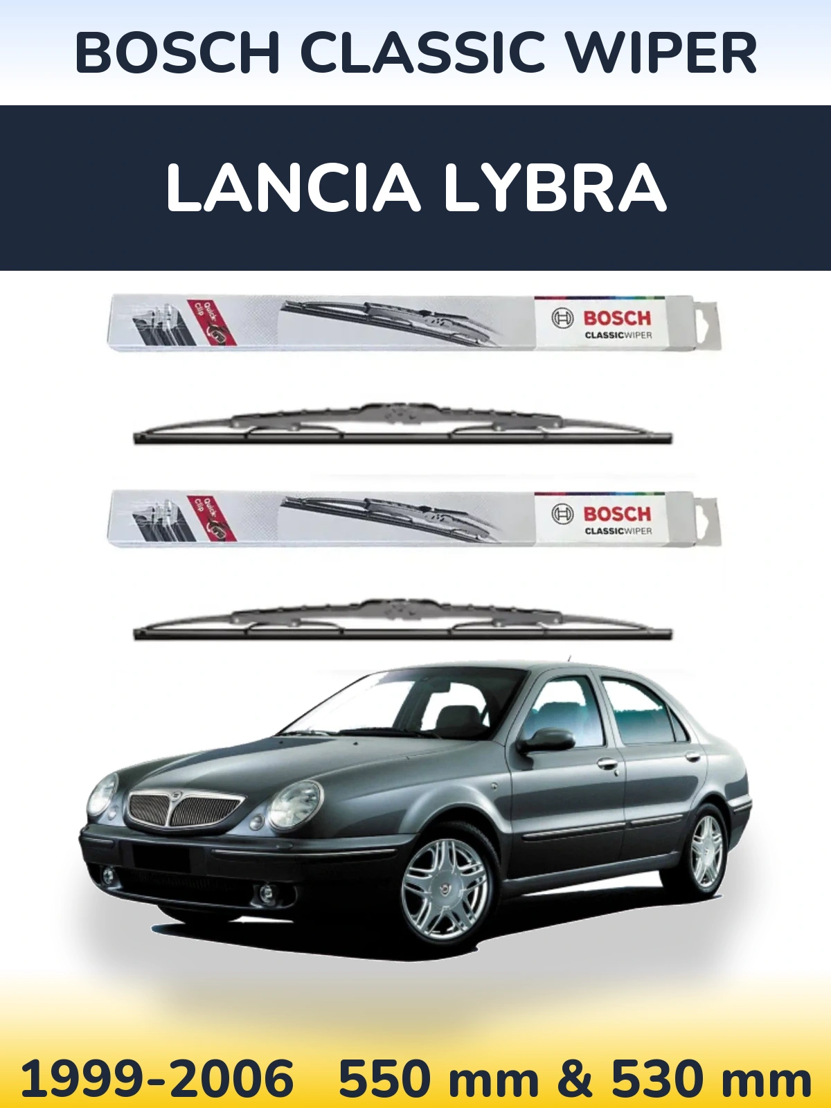 Komplet przednich wycieraczek BOSCH Classic Wiper 550 & 530 mm do Lancia Lybra 1999-2006