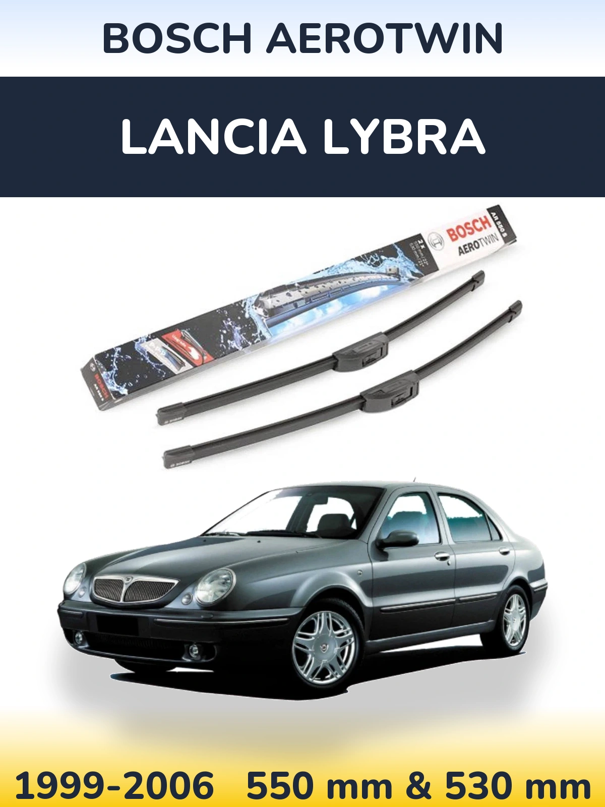 Front wiper blade set BOSCH AeroTwin 550 & 530 mm for Lancia Lybra 1999-2006
