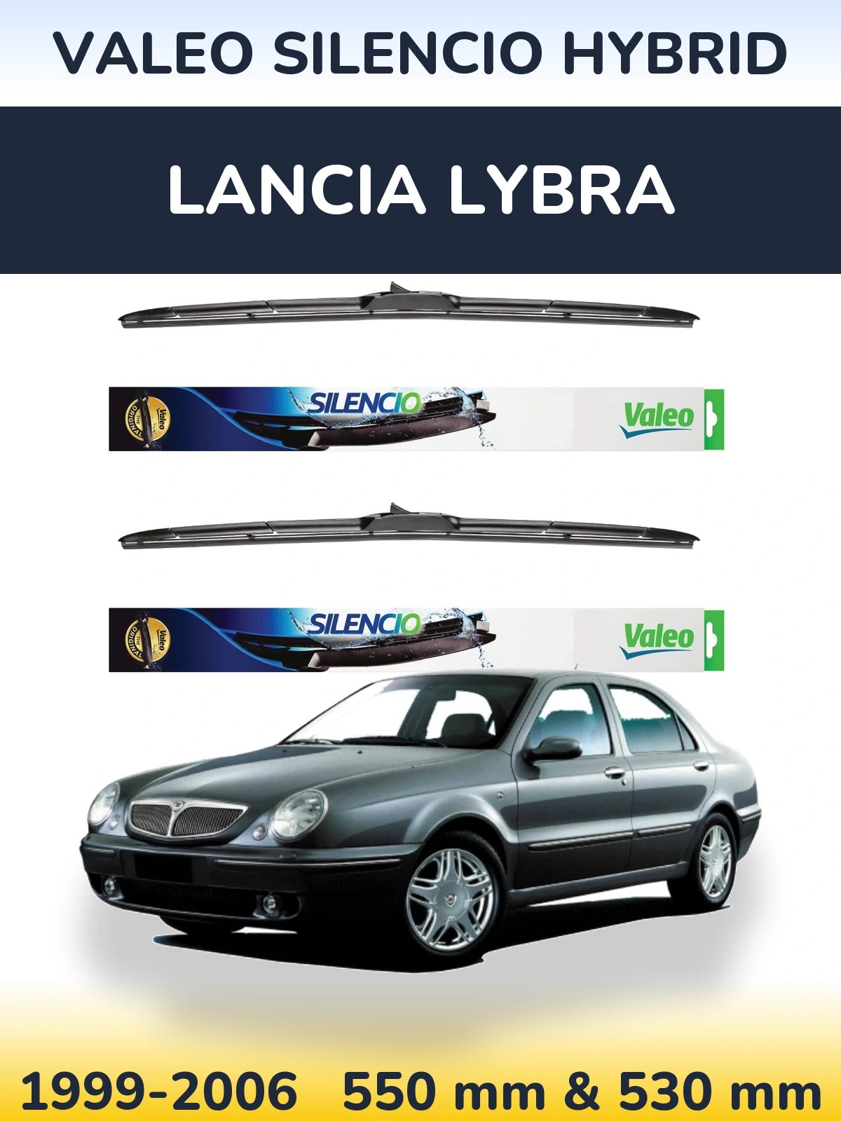 Komplet przednich wycieraczek Valeo Silencio Hybrid 550 & 530 mm do Lancia Lybra 1999-2006