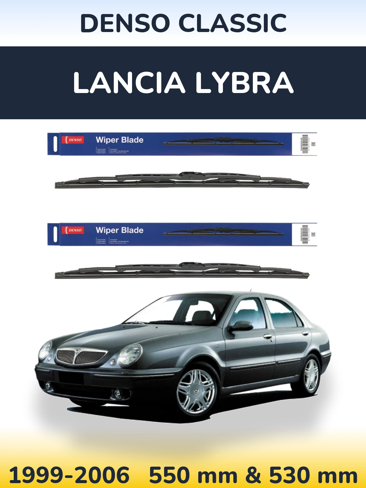 Front wiper blade set Denso Classic 550 & 530 mm for Lancia Lybra 1999-2006