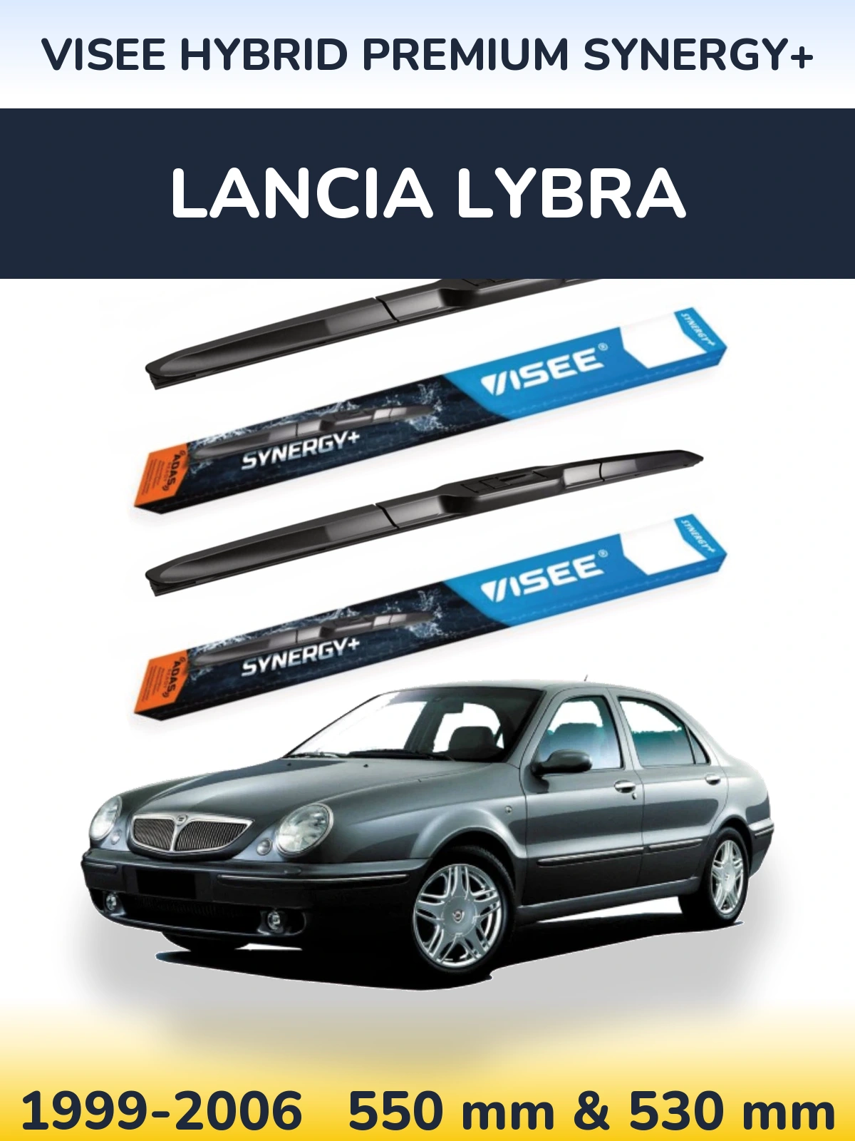 Front wiper blade set VISEE HYBRID PREMIUM SYNERGY+ 550 & 530 mm for Lancia Lybra 1999-2006