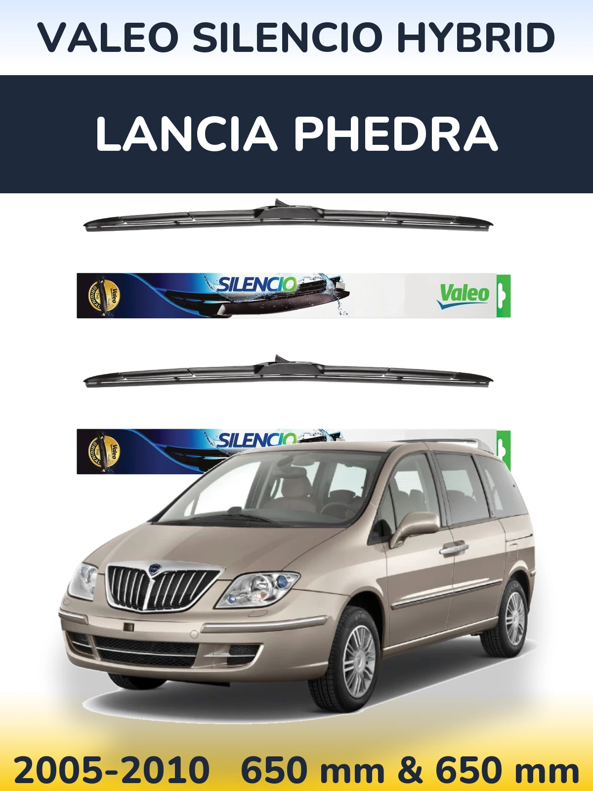 Komplet przednich wycieraczek Valeo Silencio Hybrid 650 & 650 mm do Lancia Phedra 2005-2010
