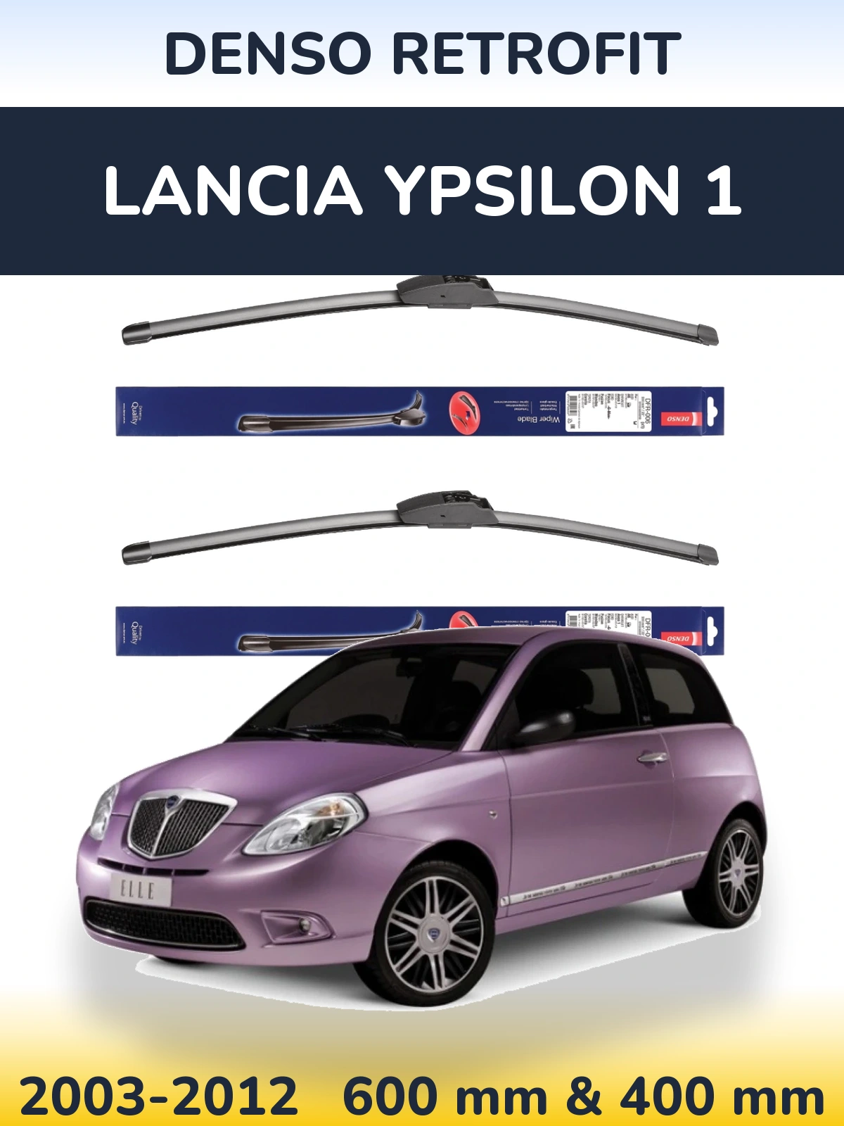 Komplet przednich wycieraczek Denso Retrofit 600 & 400 mm do Lancia Ypsilon 1 2003-2012