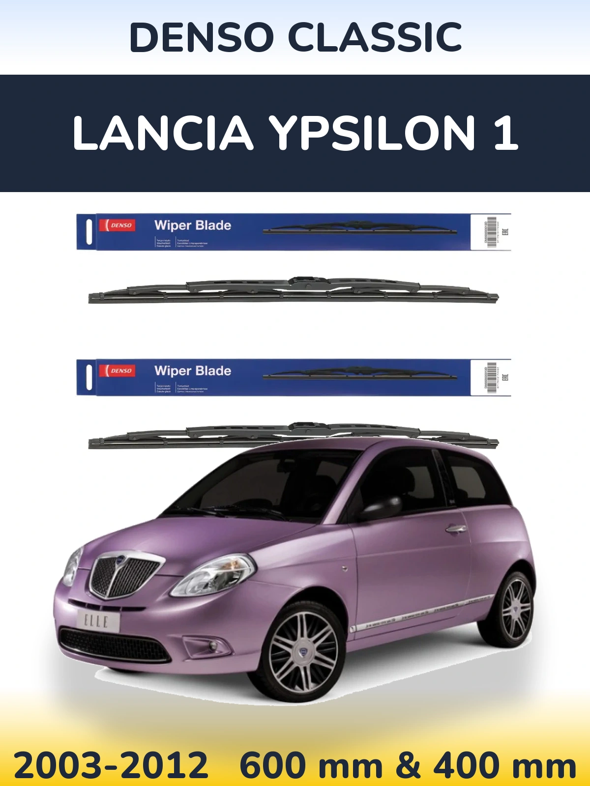 Front wiper blade set Denso Classic 600 & 400 mm for Lancia Ypsilon 1 2003-2012