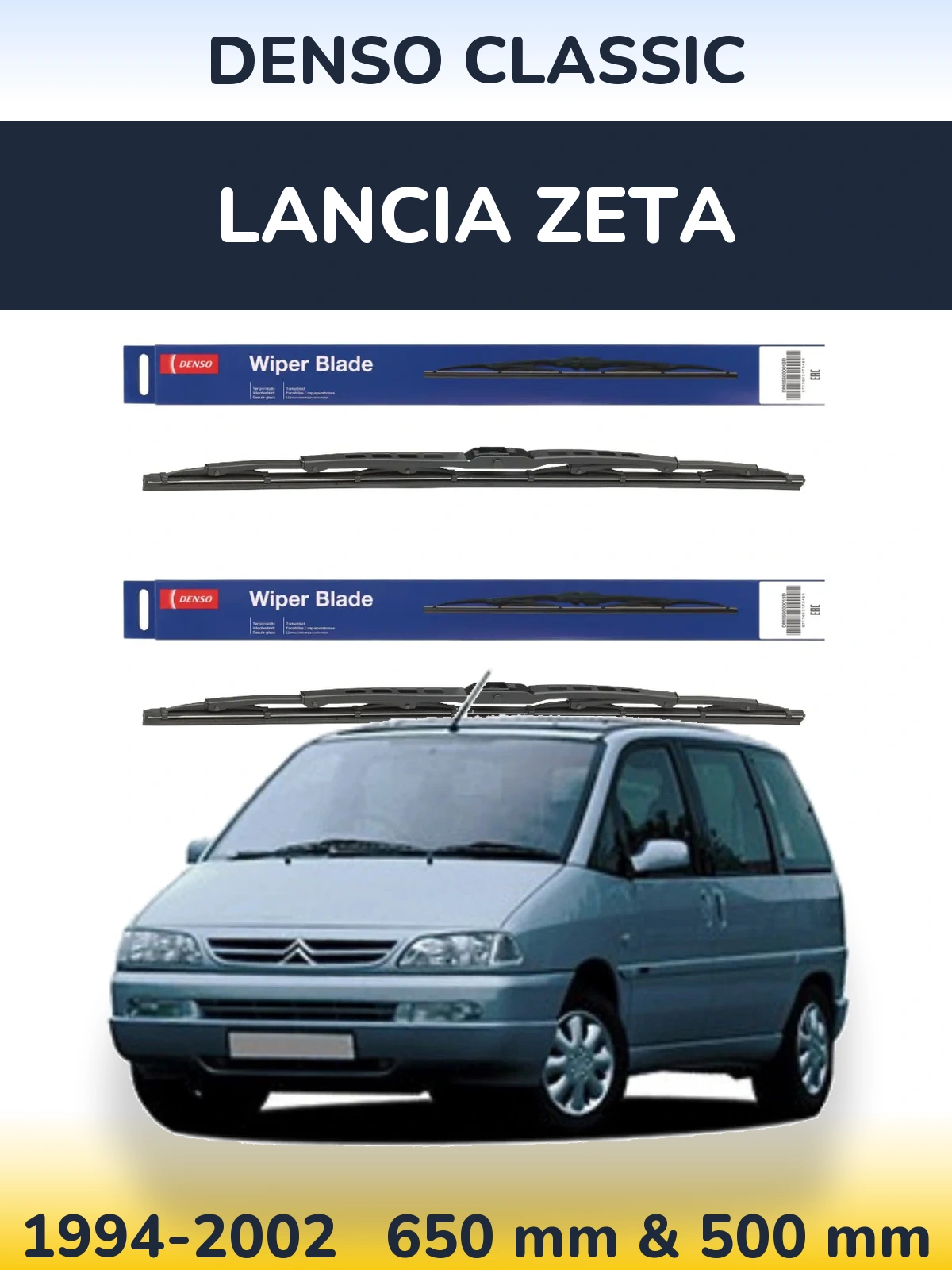 Front wiper blade set Denso Classic 650 & 500 mm for Lancia Zeta 1994-2002